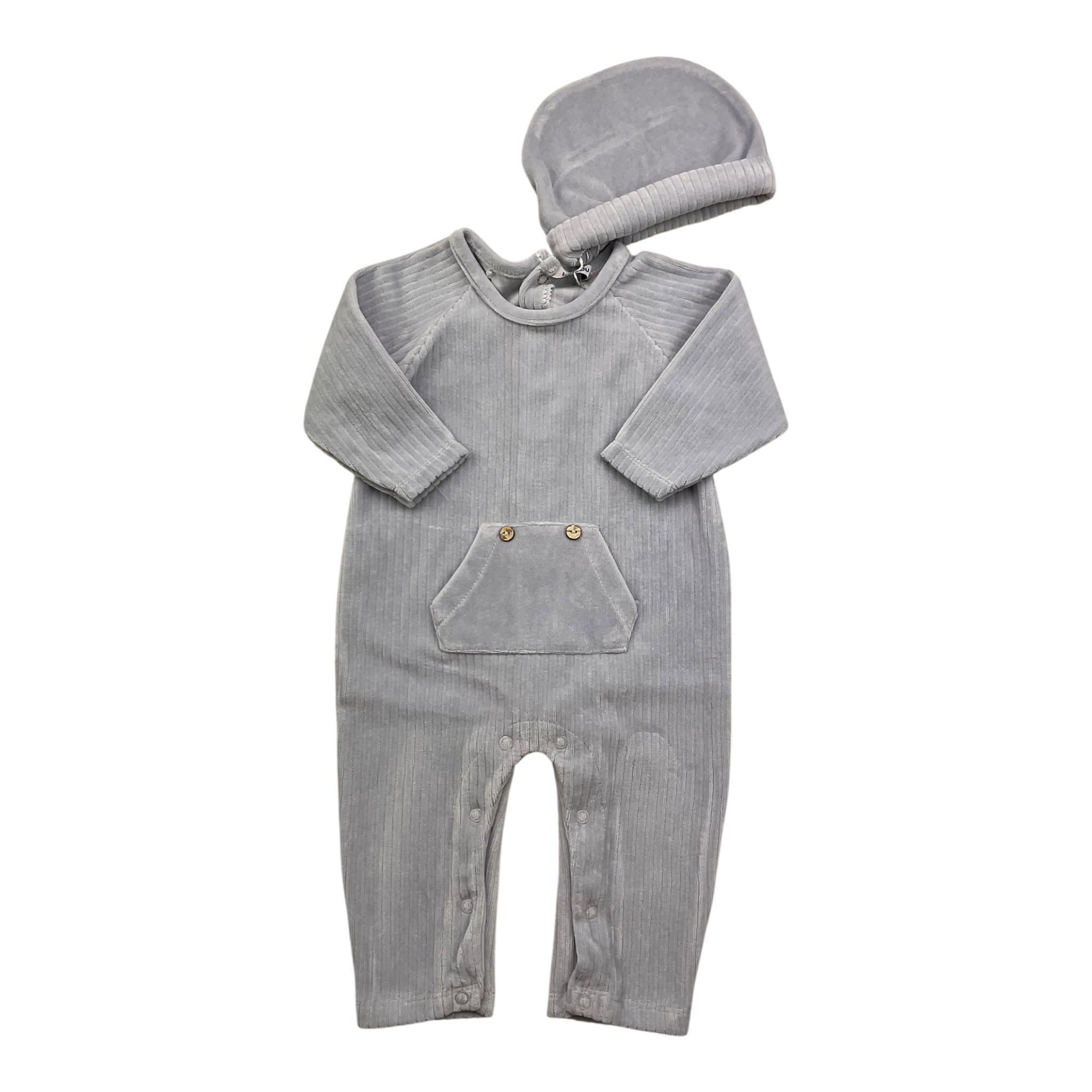 BABIDU set tutina tinta unita in ciniglia-cappello Azzurro per Neonato 12742 AZZURRO BABIDU