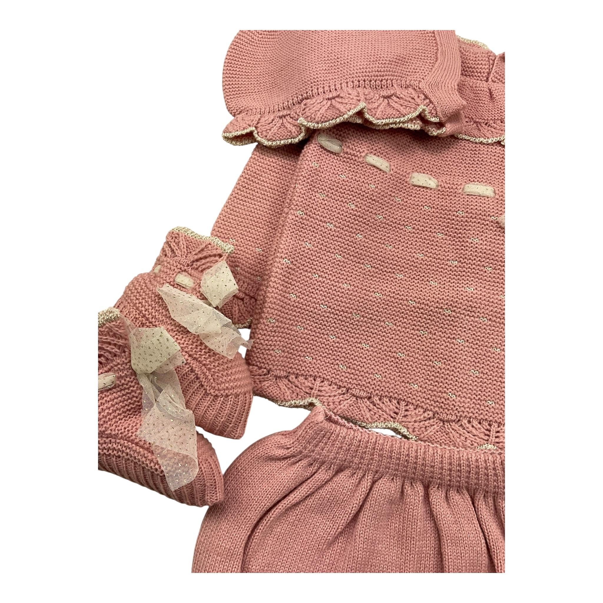 MAC ILUSIO'N completo 4 pezzi maglia-culotte-babbucce-cappello Rosa per Neonata 9439 ROSA MAC ILUSIO'N