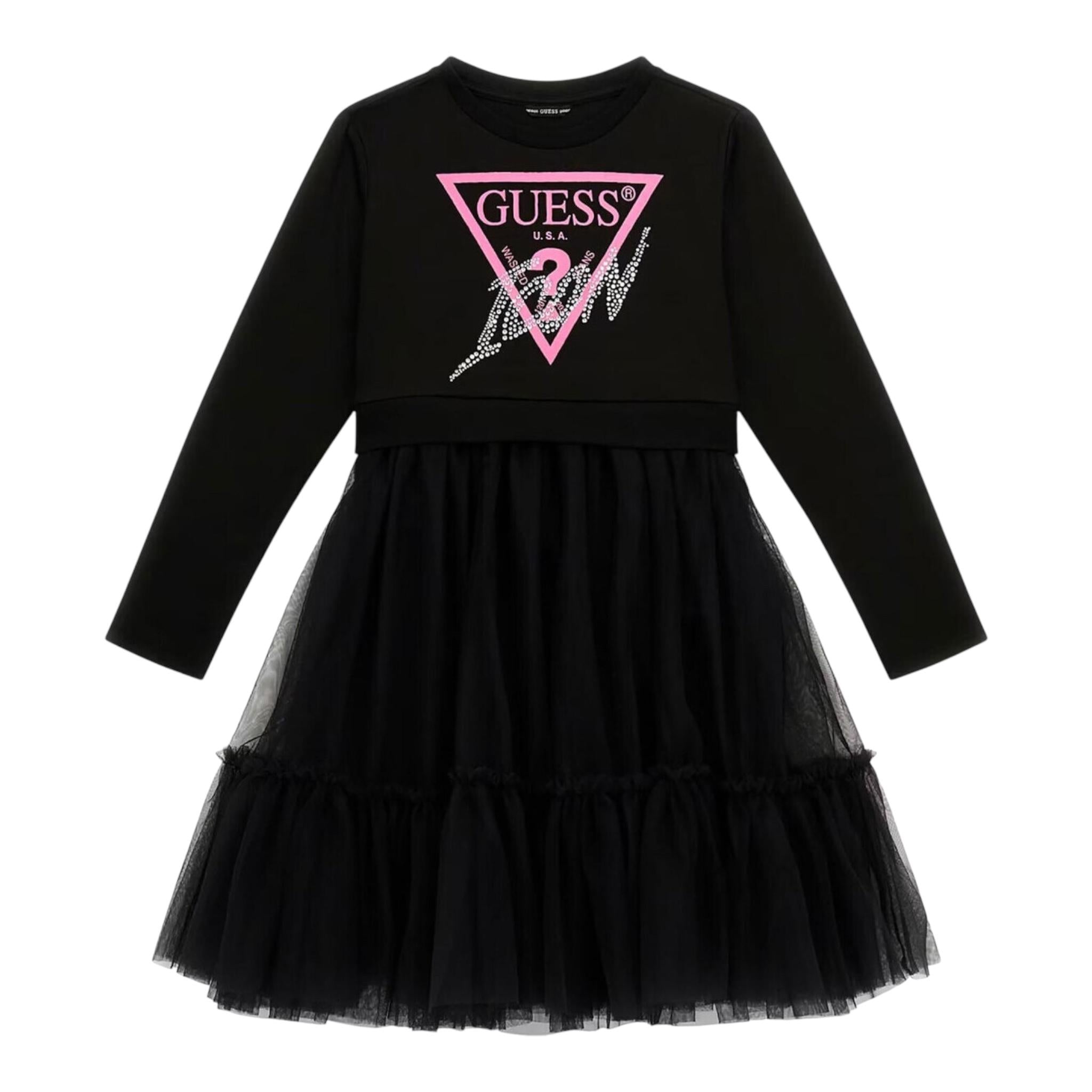 GUESS abito manica lunga tinta unita con gonna tulle Nero per Bambina J4YK06KB8R0 NERO GUESS