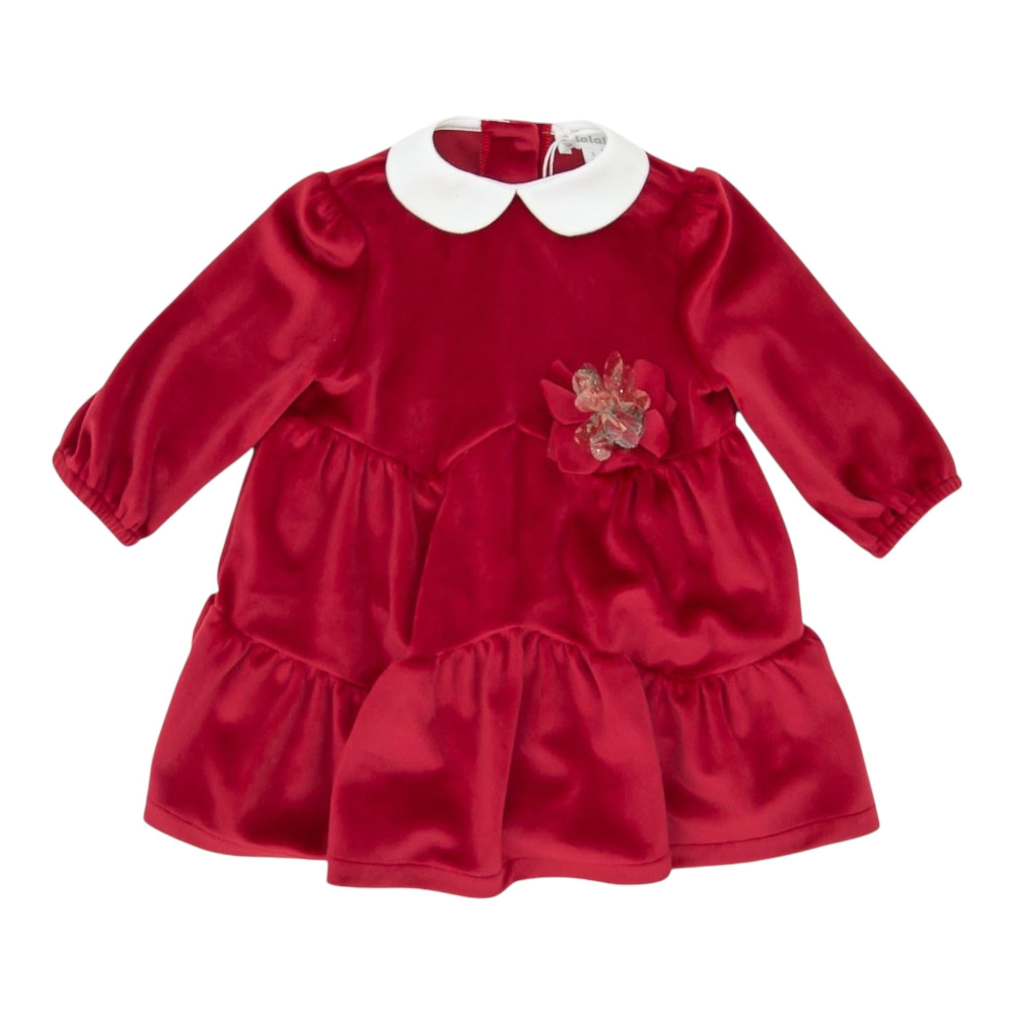 LALALU' abito manica lunga tinta unita in velluto Rosso per Neonata VTL12N ROSSO LALALU'