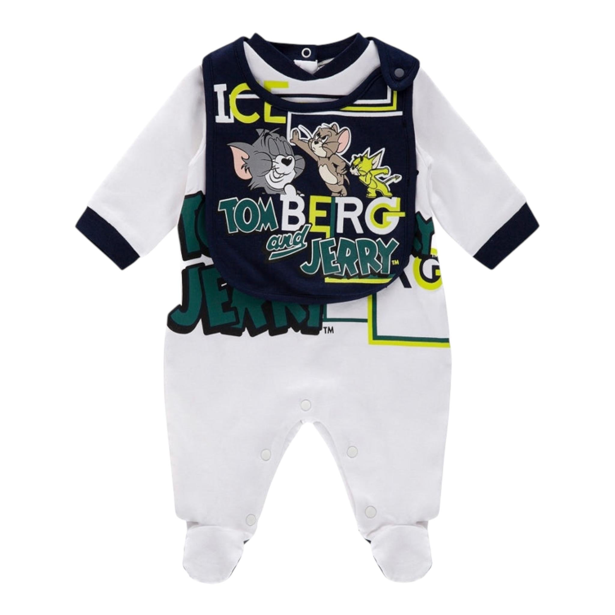 ICEBERG set tutina-bavetta tinta unita con stampa tom and jerry Bianco per Neonato SETICE5300N BIANCO ICEBERG
