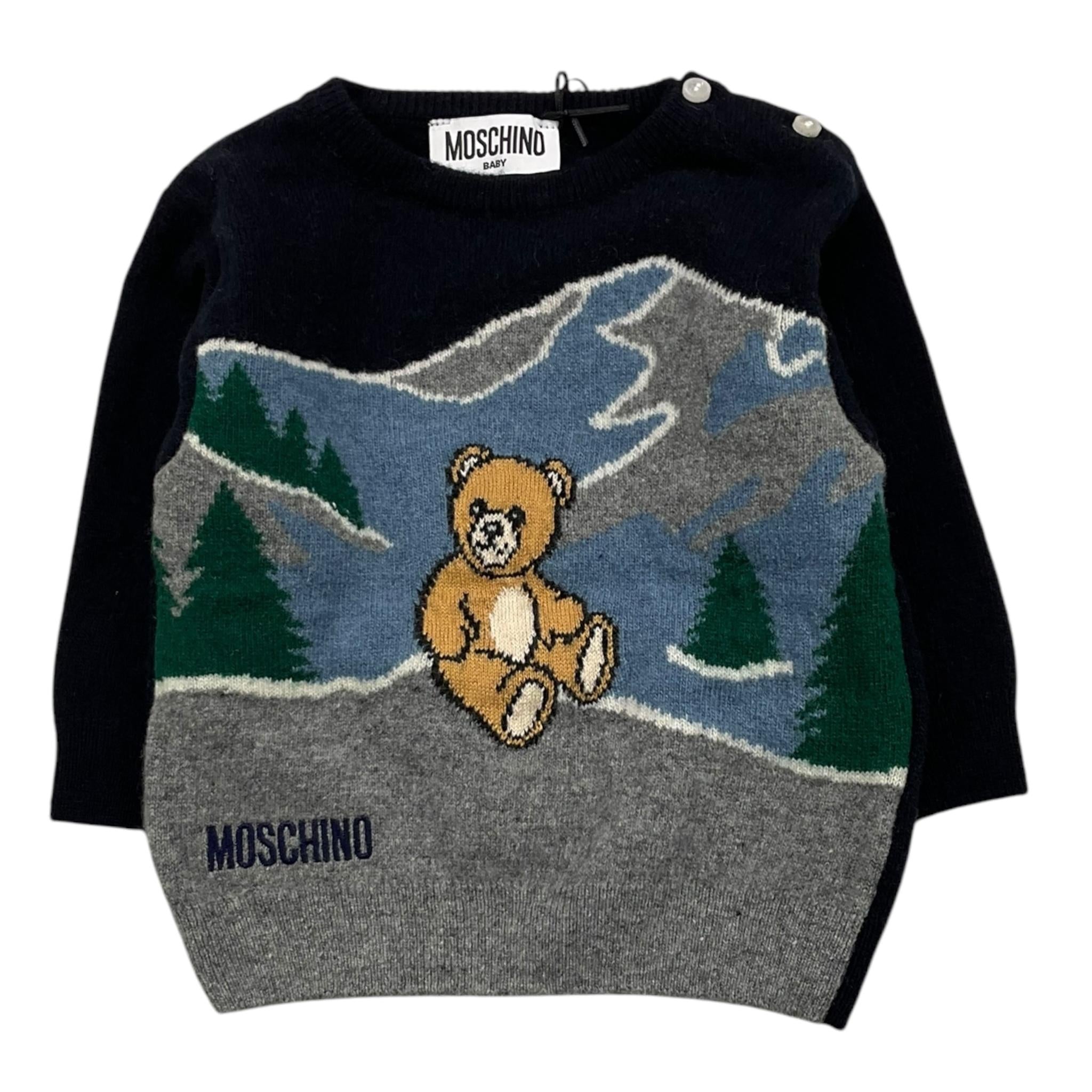 MOSCHINO maglia tinta unita girocollo con stampa Blu per Neonato M6W00J BLU MOSCHINO