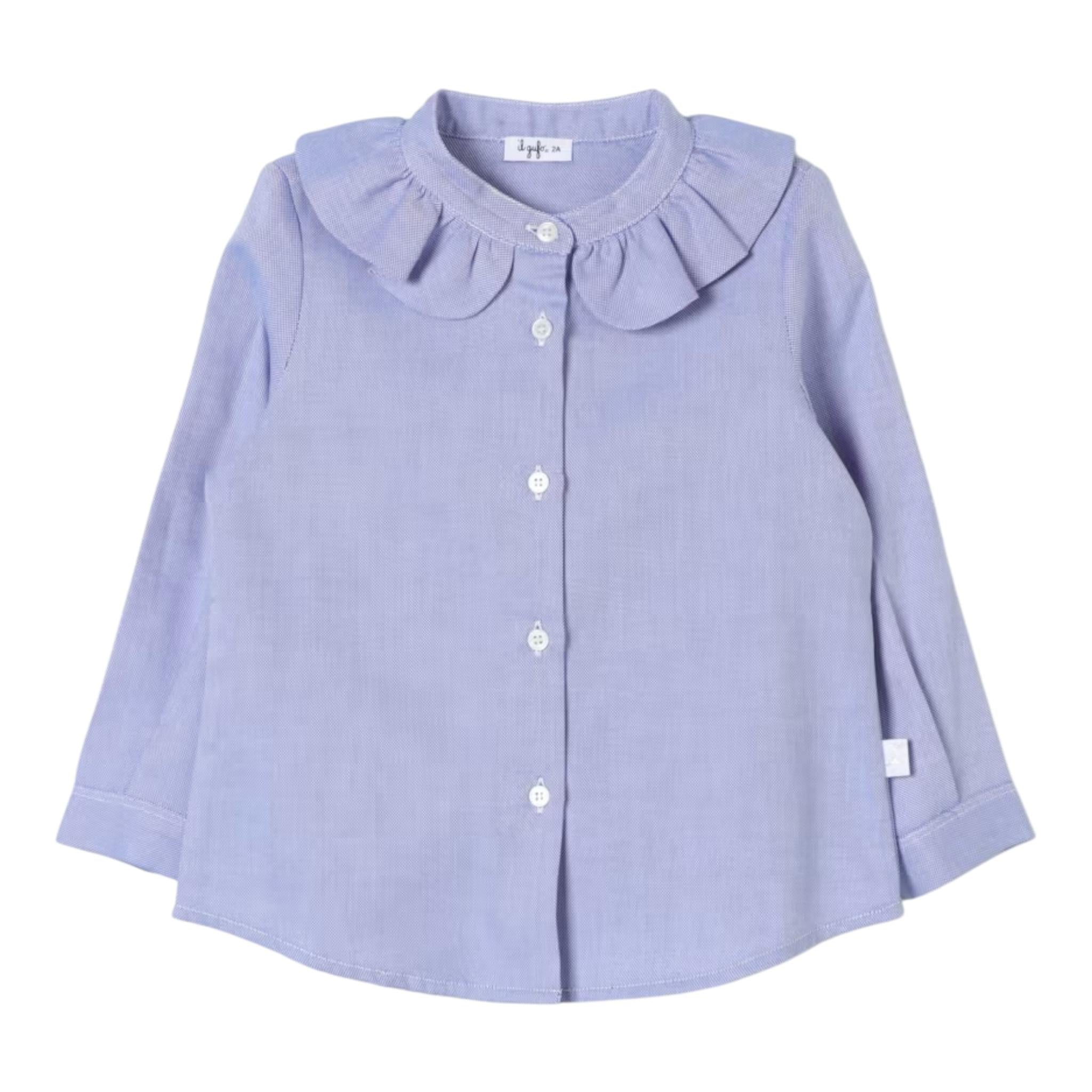 IL GUFO camicia manica lunga con colletto rouches Blu per Bambina A24CL239C0052 BLU IL GUFO