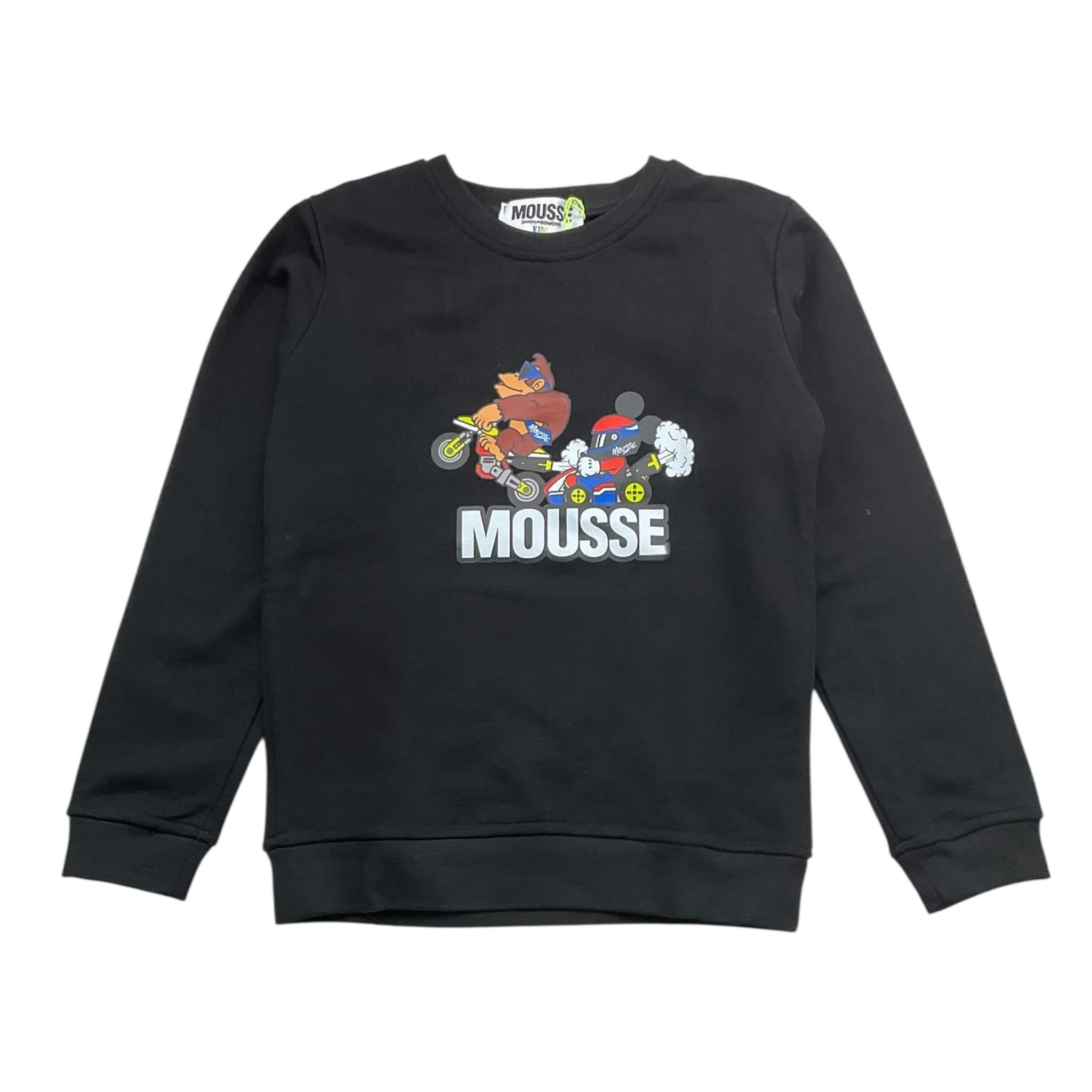 MOUSSE felpa girocollo tinta unita con stampa Nero per Bambino HKFG370B NERO MOUSSE