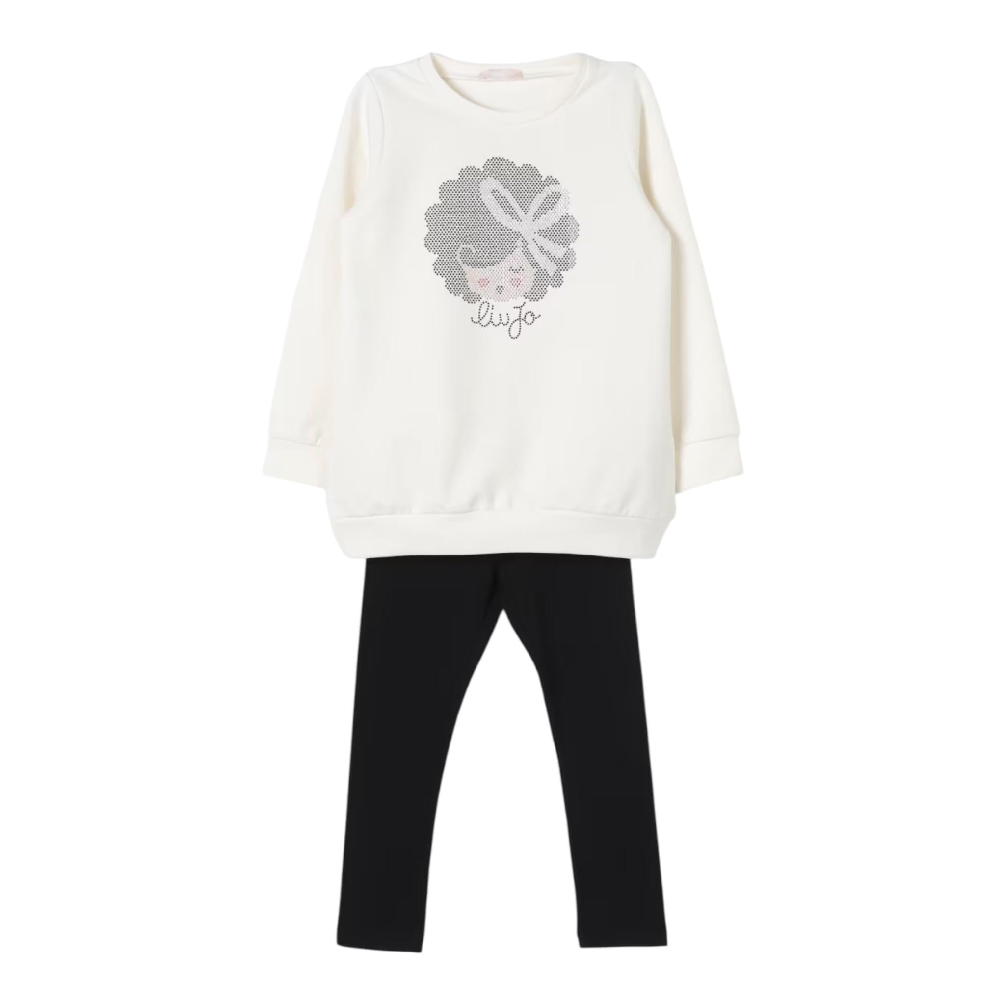 LIU JO completo 2pz felpa-leggins bicolore Panna/nero per Neonata KF4024 PANNA/NERO LIU JO