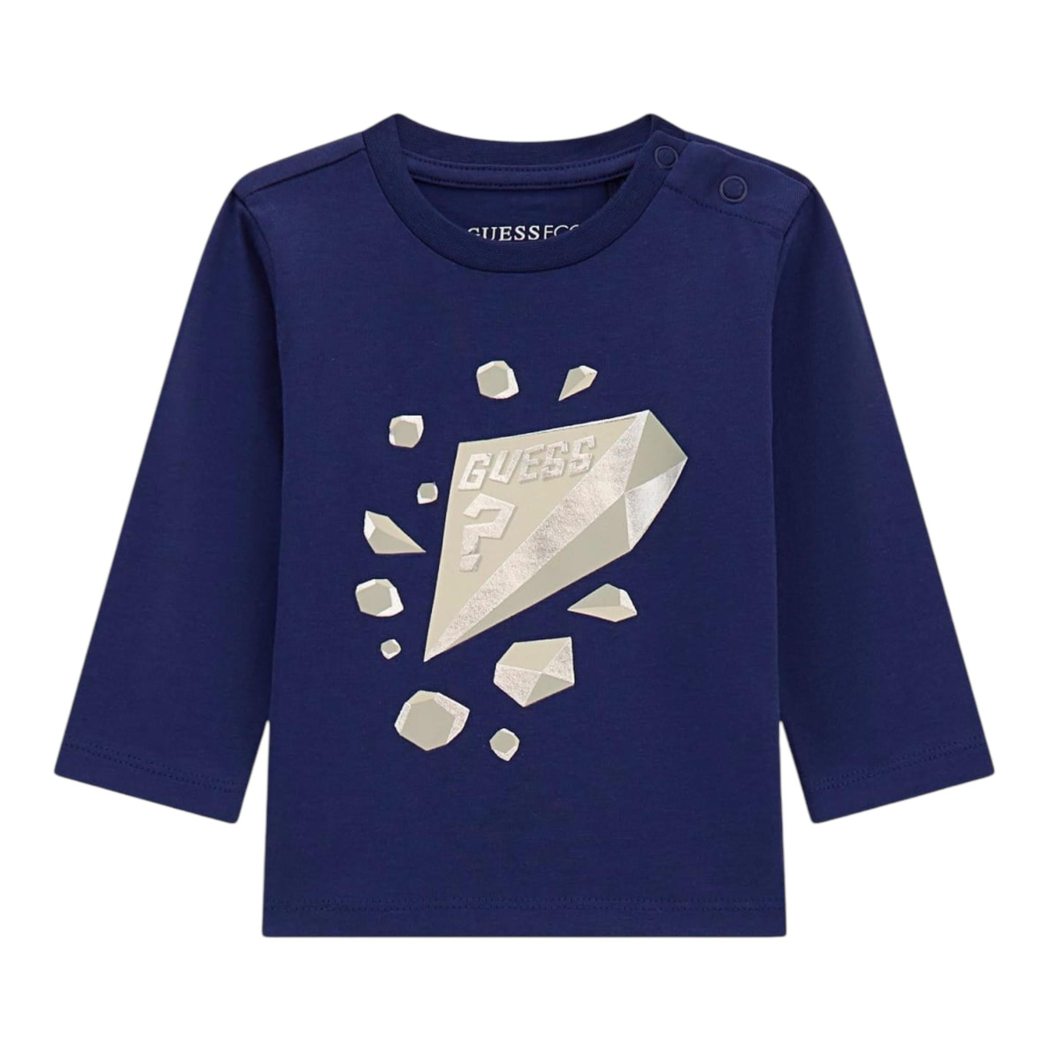 GUESS shirt girocollo tinta unita con stampa in contrasto Blu per Neonata N4BI12I3Z14N BLU GUESS