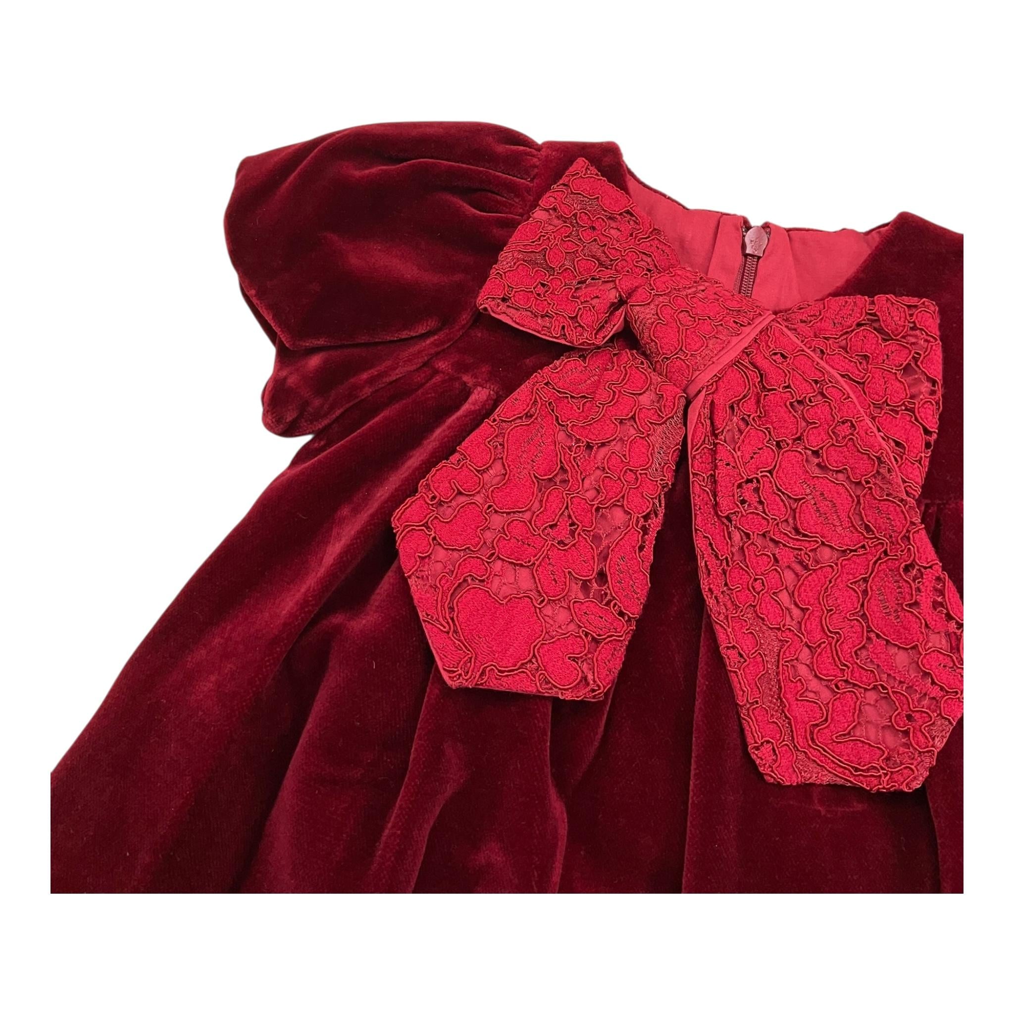 LA STUPENDERIA abito mezza manica tinta unita cn fiocco in velluto Rosso per Neonata CBAB62V14 ROSSO LA STUPENDERIA
