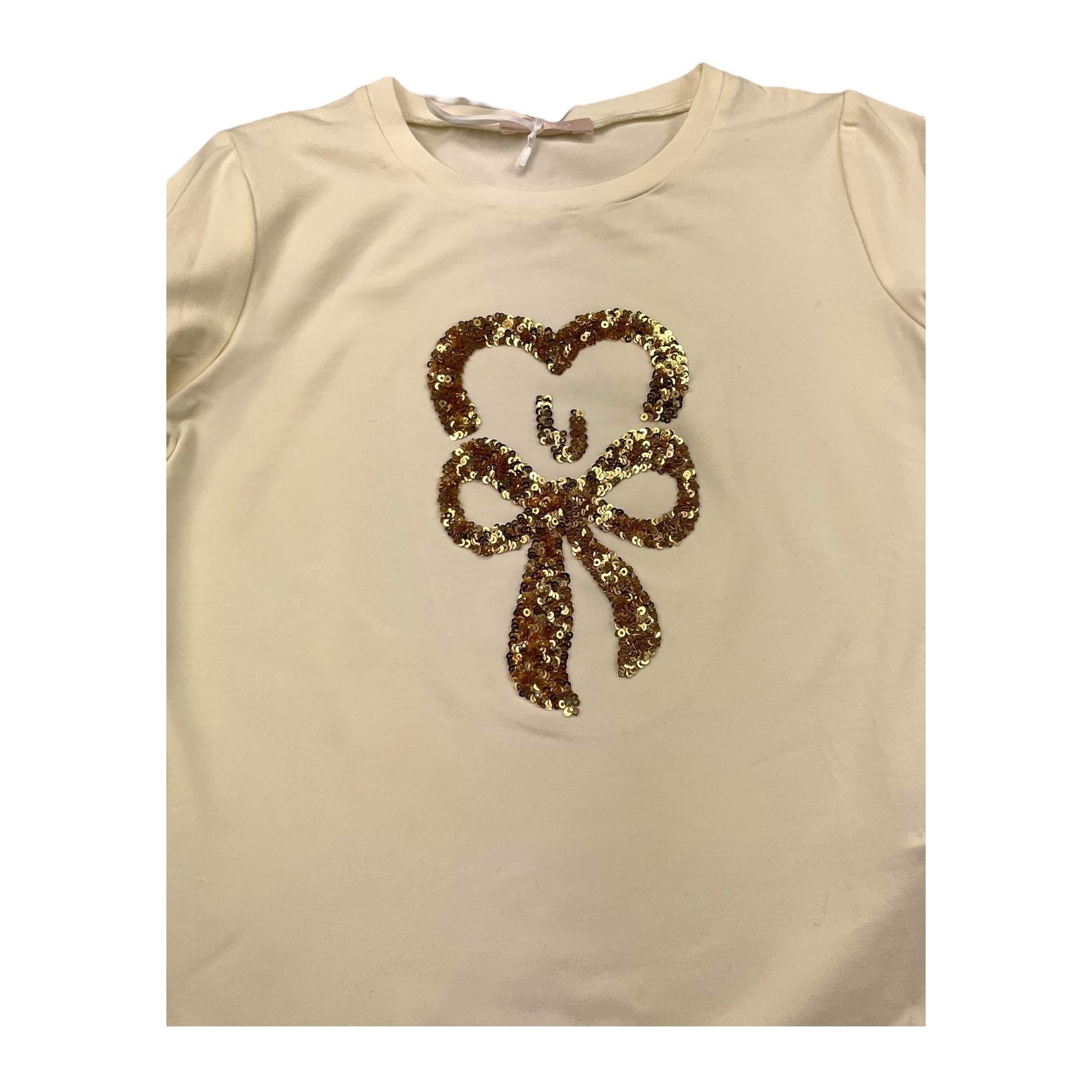 LIU JO shirt girocollo tinta unita con stampa paillettata Panna per Bambina KF4118 PANNA LIU JO