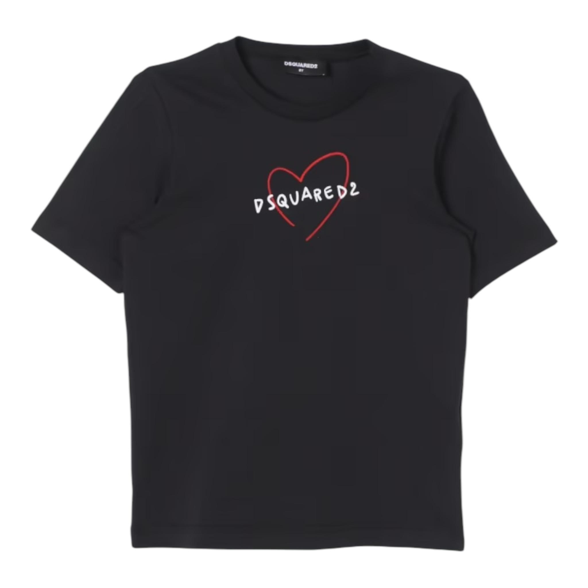 DSQUARED2 t-shirt girocollo tinta unita con stampa Nero per Bambino DQ2444 NERO DSQUARED2
