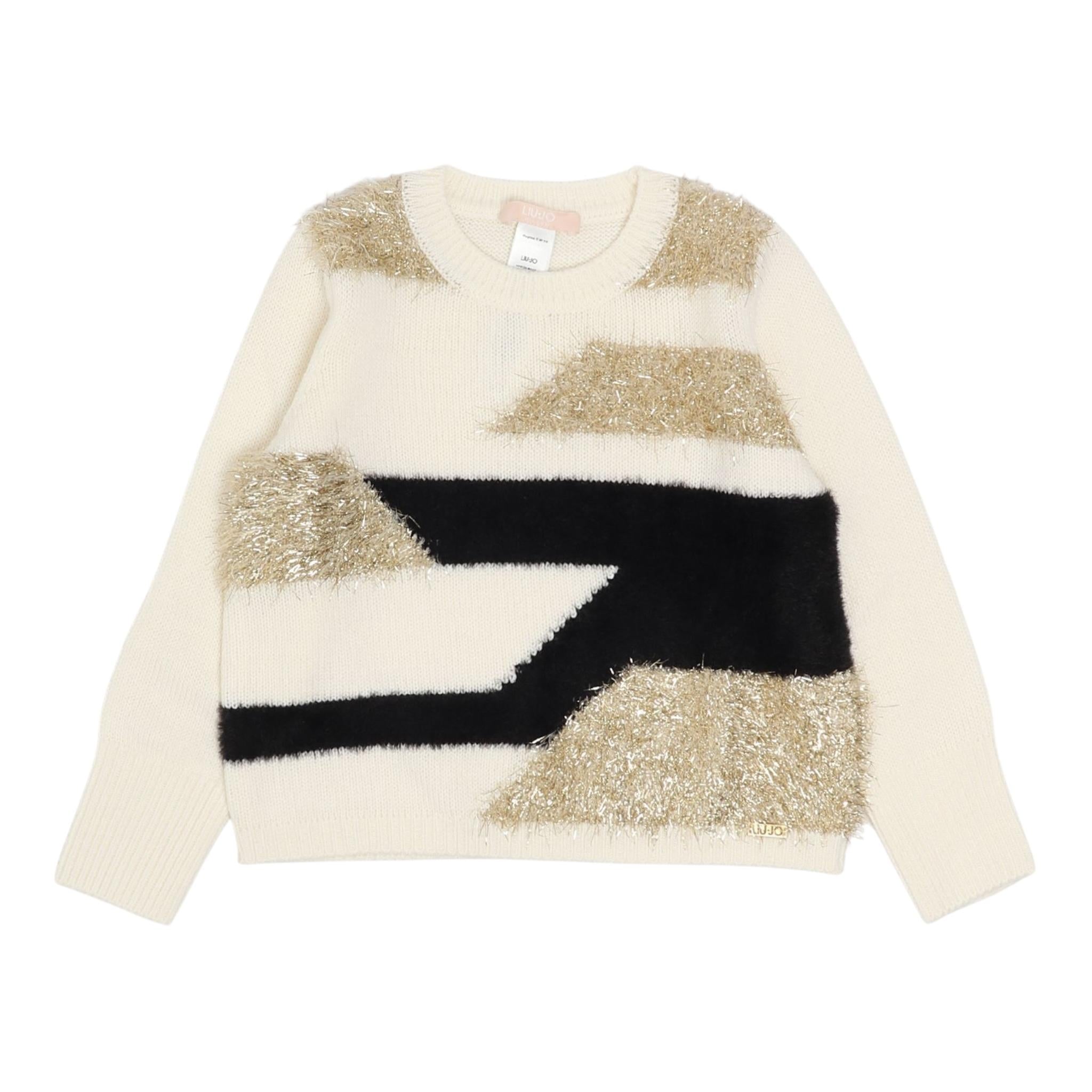 LIU JO maglia girocollo tinta unita con applicazioni Panna per Bambina KF4124XX PANNA LIU JO