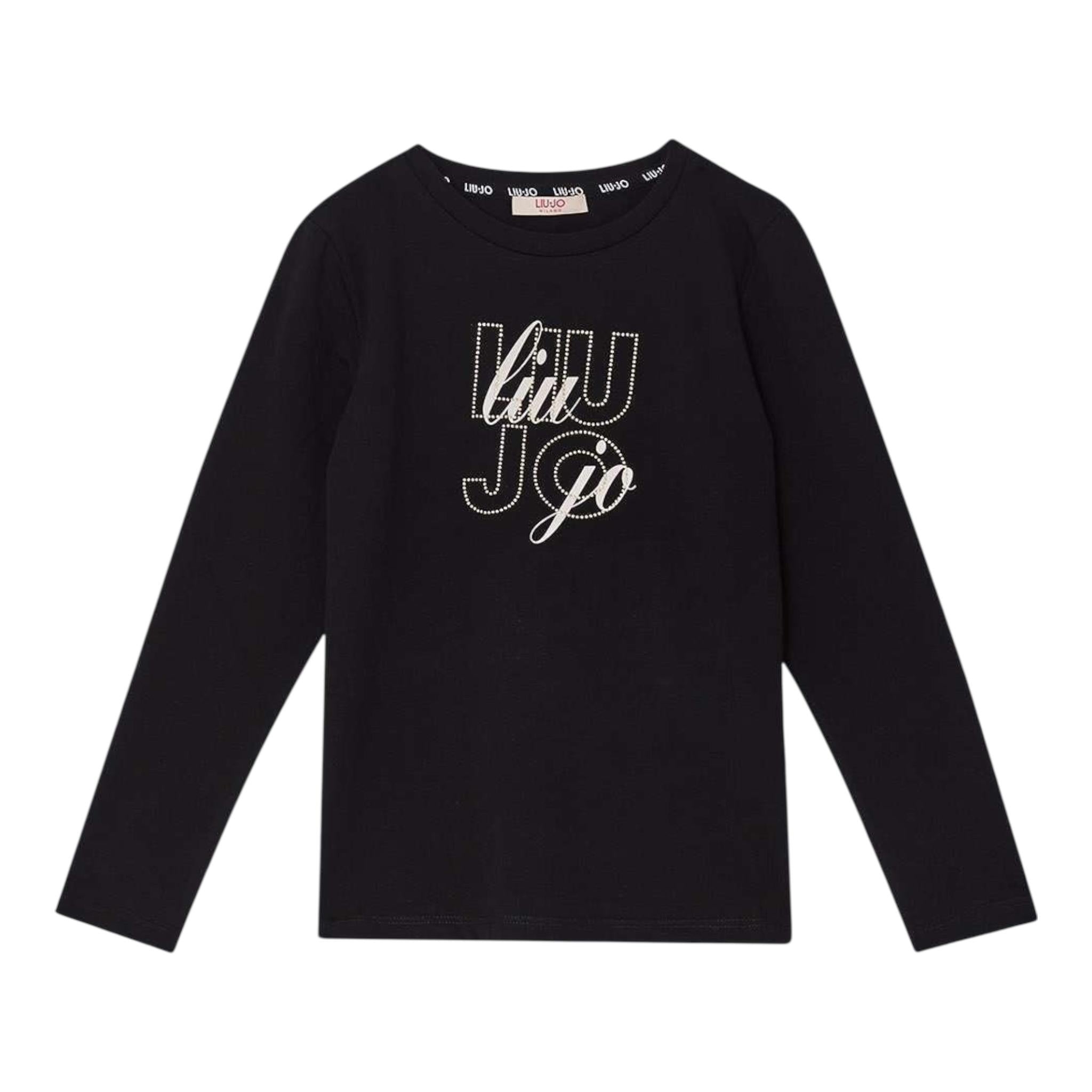 LIU JO shirt girocollo tinta unita con brillantini Nero per Bambina GF3170 NERO LIU JO