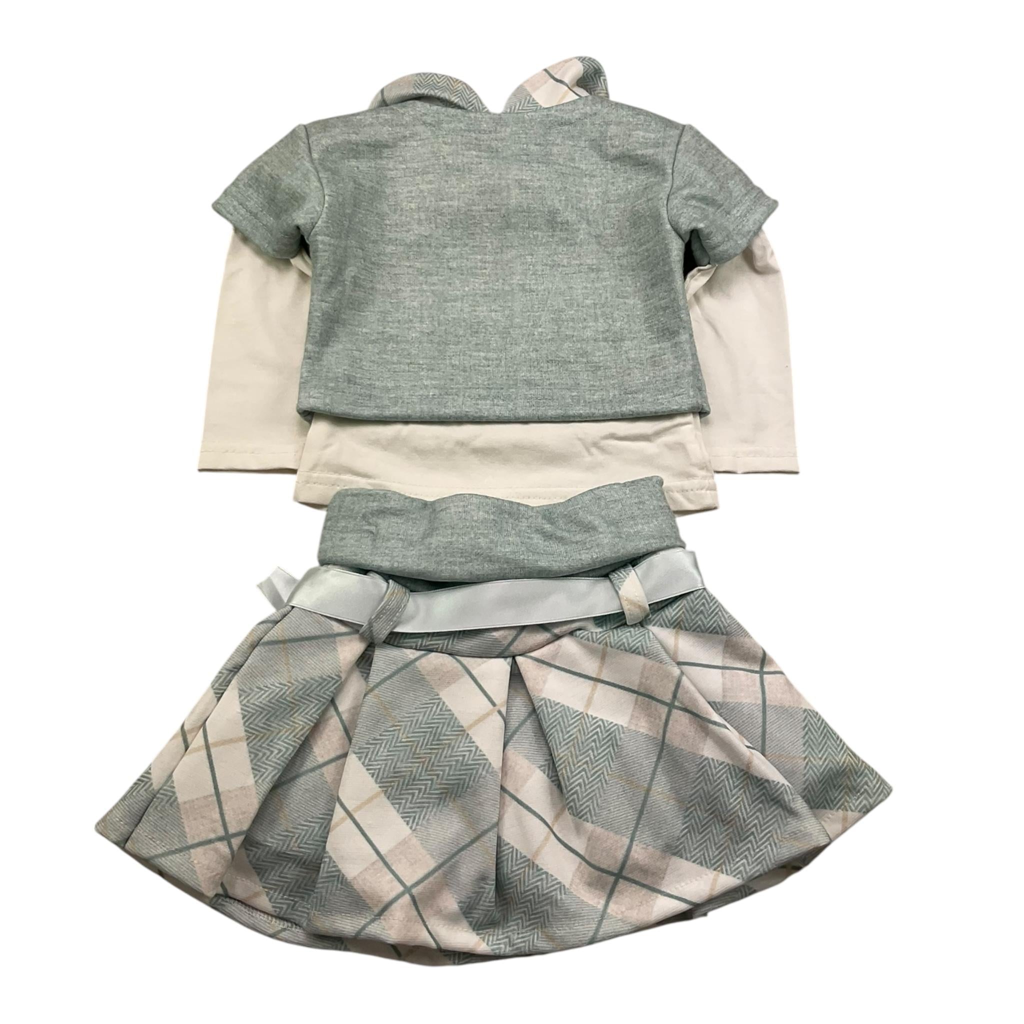 MINI KISS completo 3 pezzi t-shirt-shirt-gonna Verde acqua per Neonata 4605 VERDE ACQUA MINI KISS