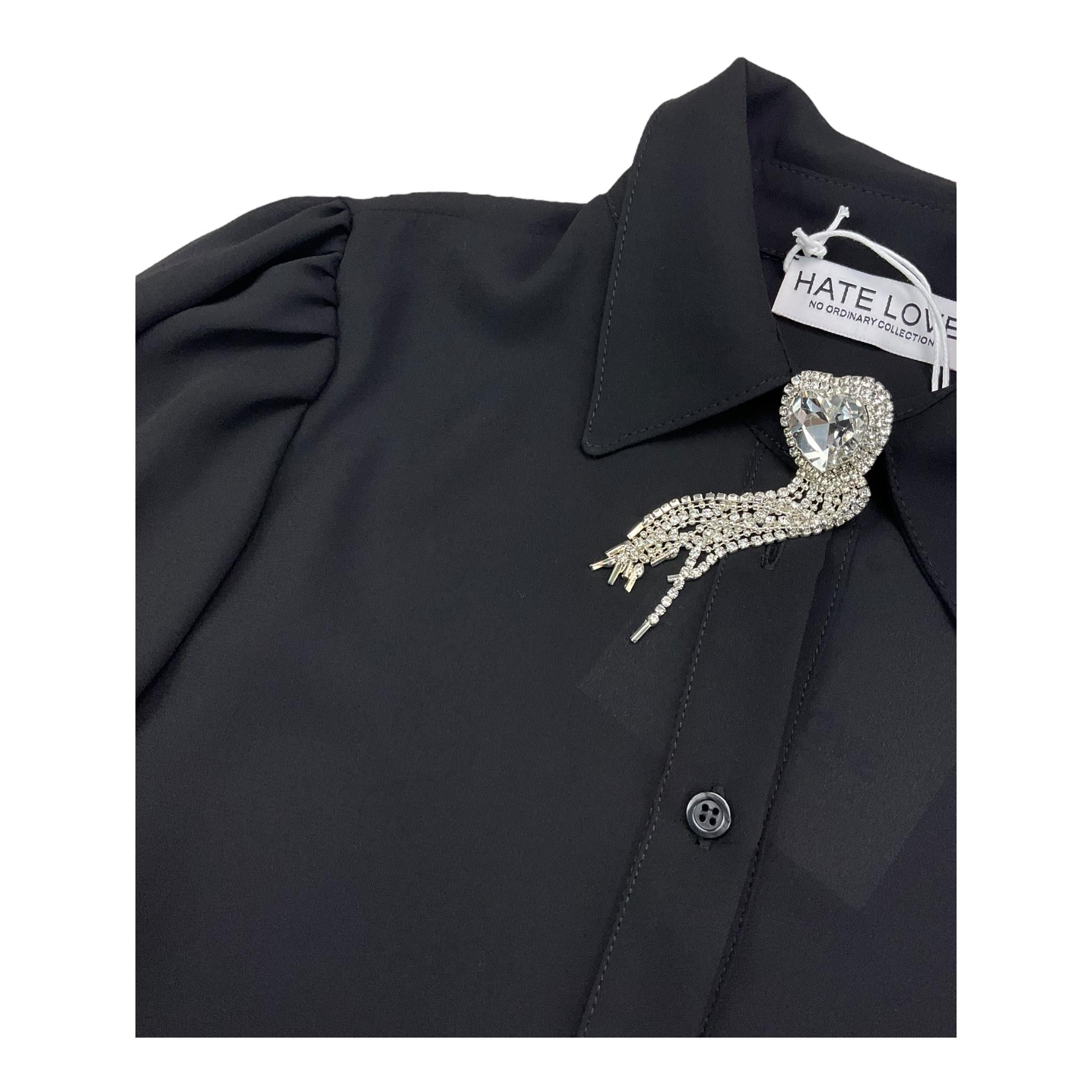 HATE LOVE camicia manica lunga tinta unita cn applicazioni Nero per Bambina OJSH00491 NERO HATE LOVE