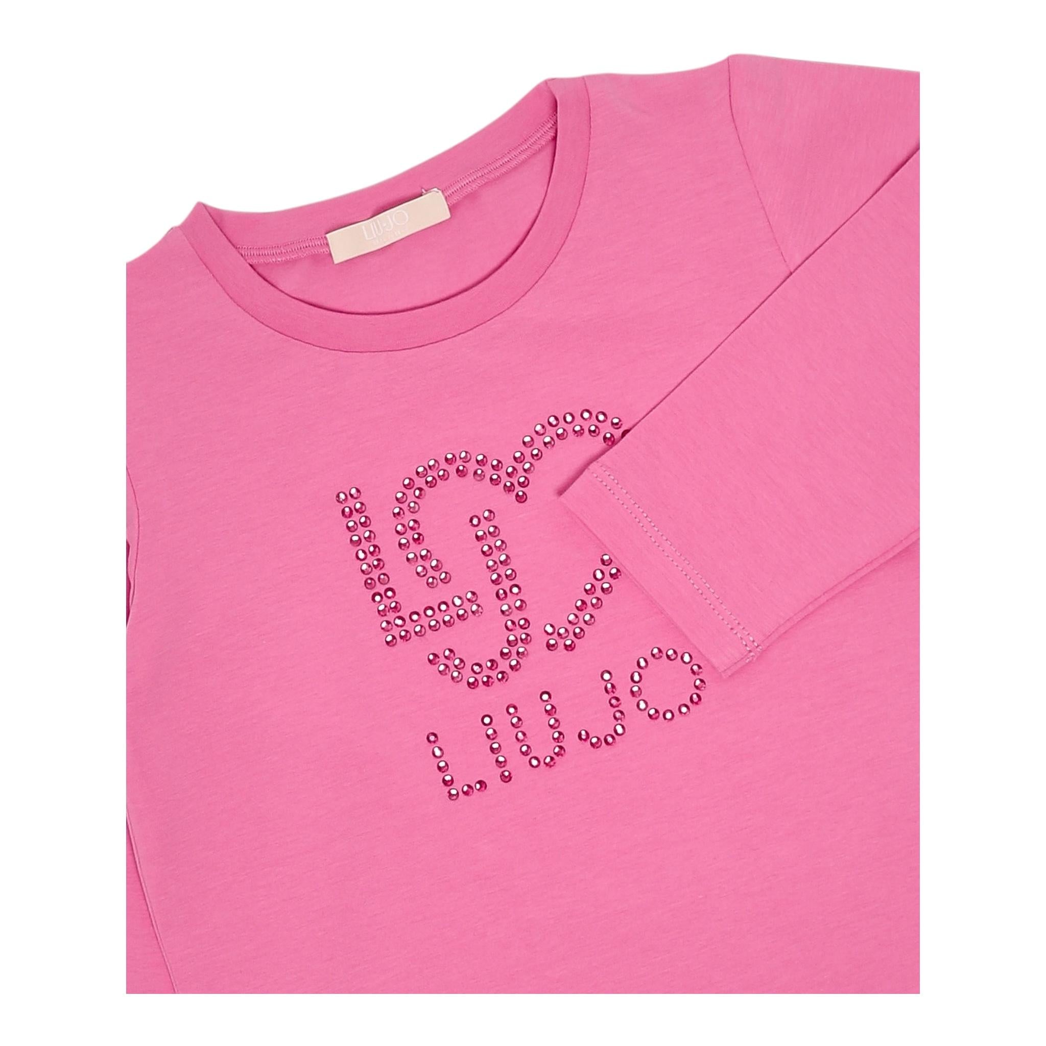 LIU JO shirt girocollo tinta unita con stampa Rosa per Neonata KF4029N ROSA LIU JO