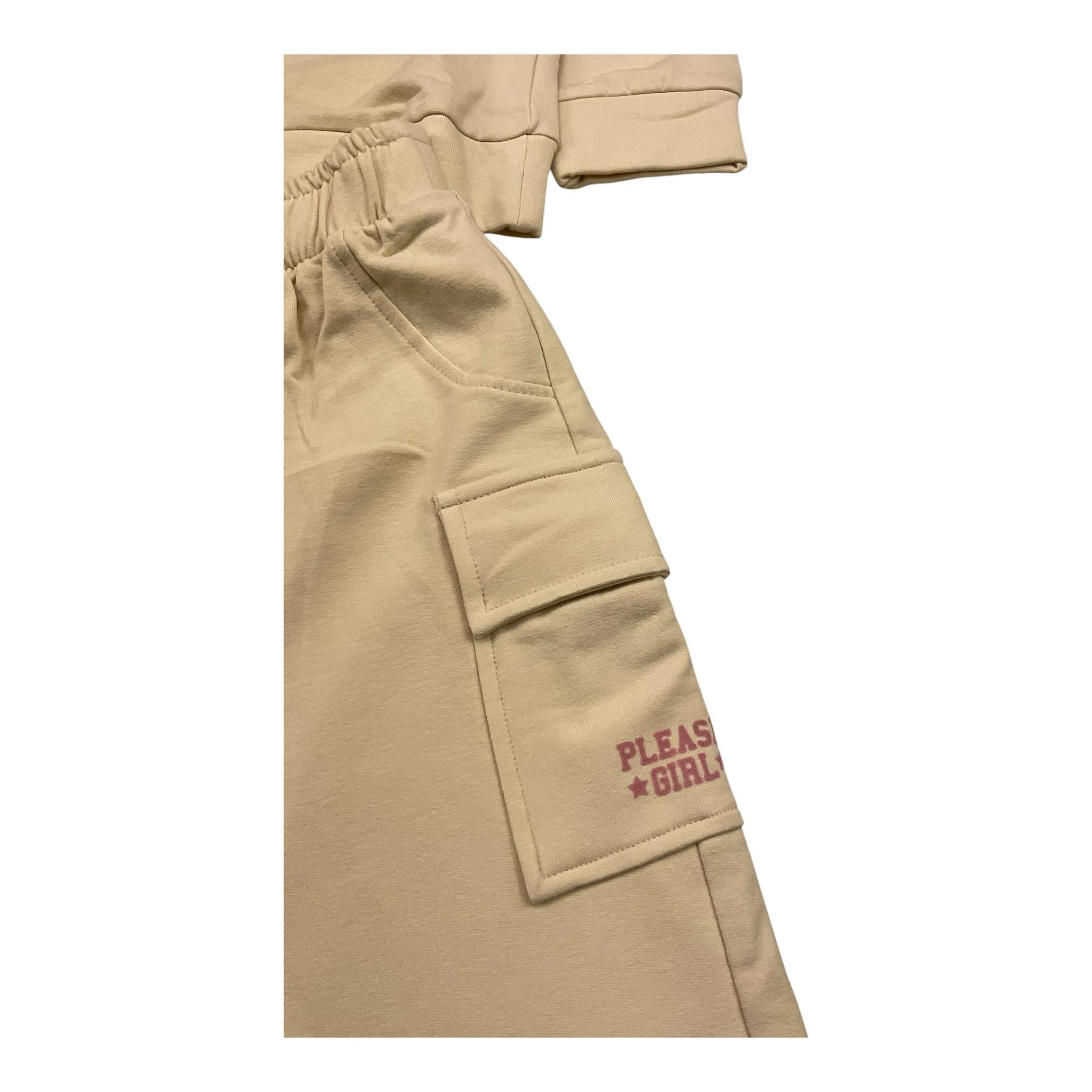 PLEASE completo 2 pezzi felpa-pantalone tinta unita Panna per Bambina KT19043G65 PANNA PLEASE