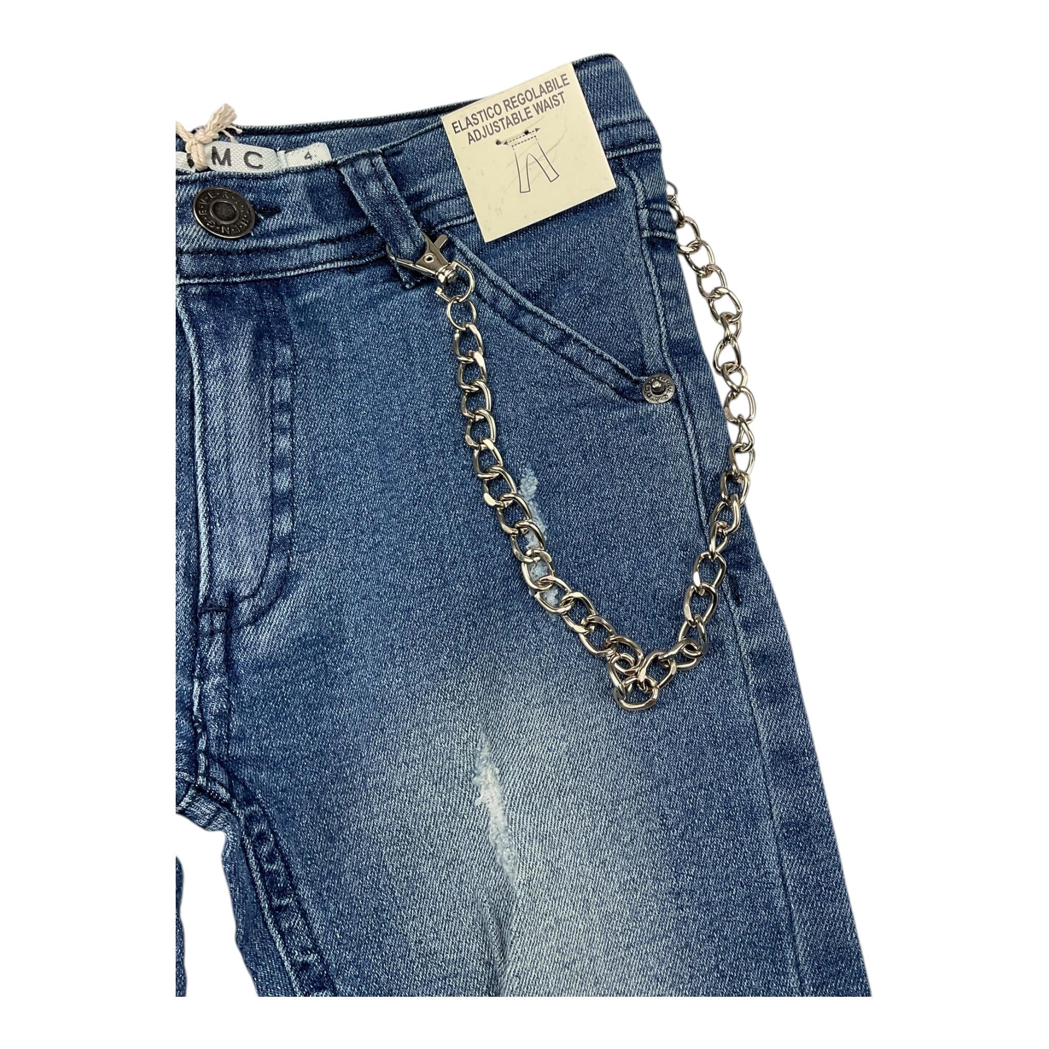 EMC jeans tinta unita con strappi e catena Blu per Bambino BZ7113 BLU EMC