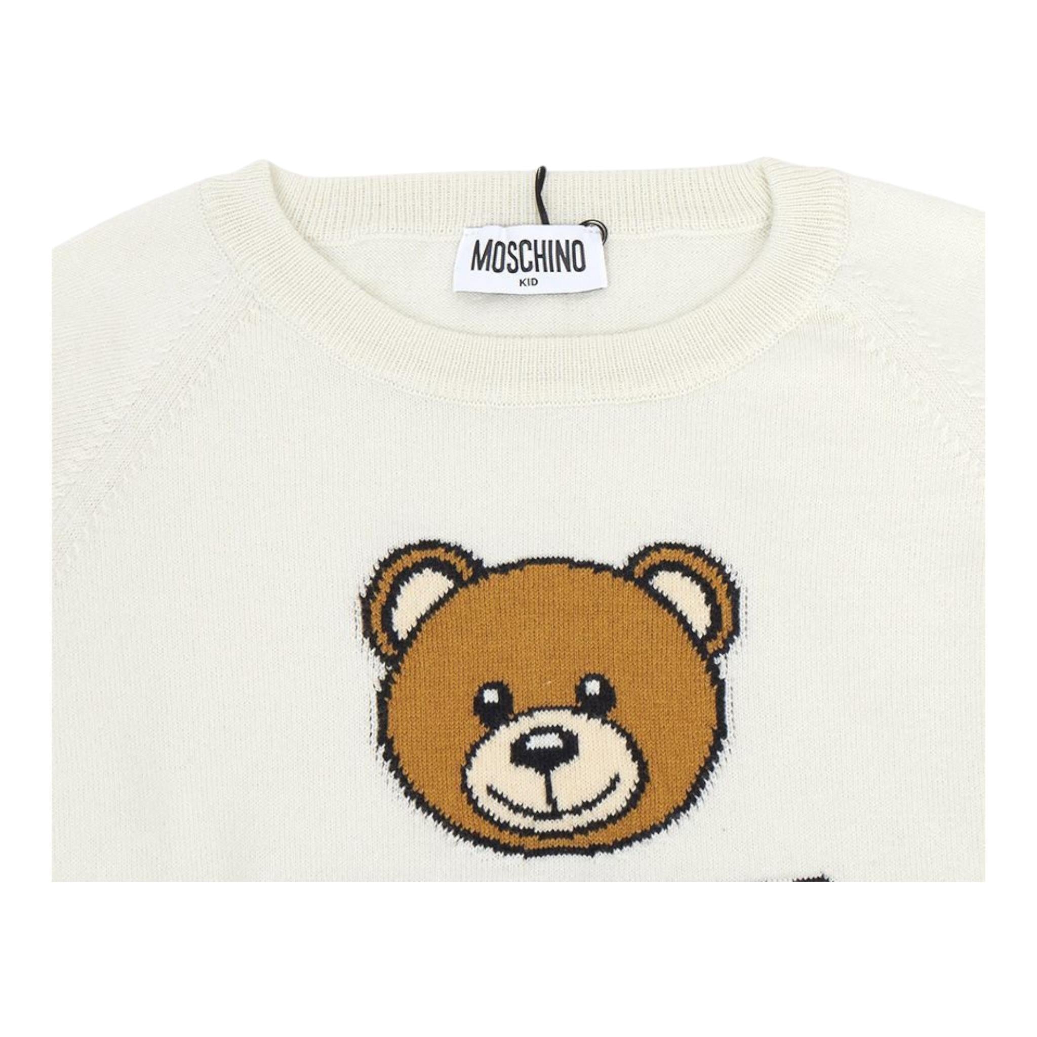 MOSCHINO maglia girocollo tinta unita con stampa Panna per Bambino HUW015 PANNA MOSCHINO