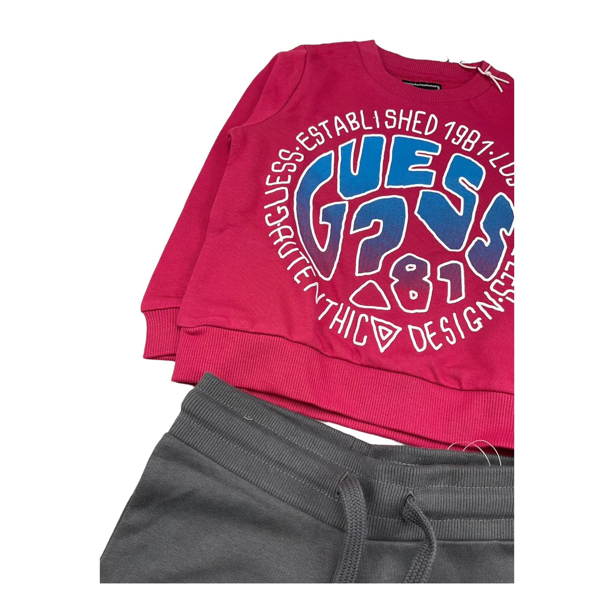 GUESS completo 2 pezzi felpa-pantalone bicolore Fuxia/grigio per Neonata N4YG08AKA6R3 FUXIA/GRIGIO GUESS