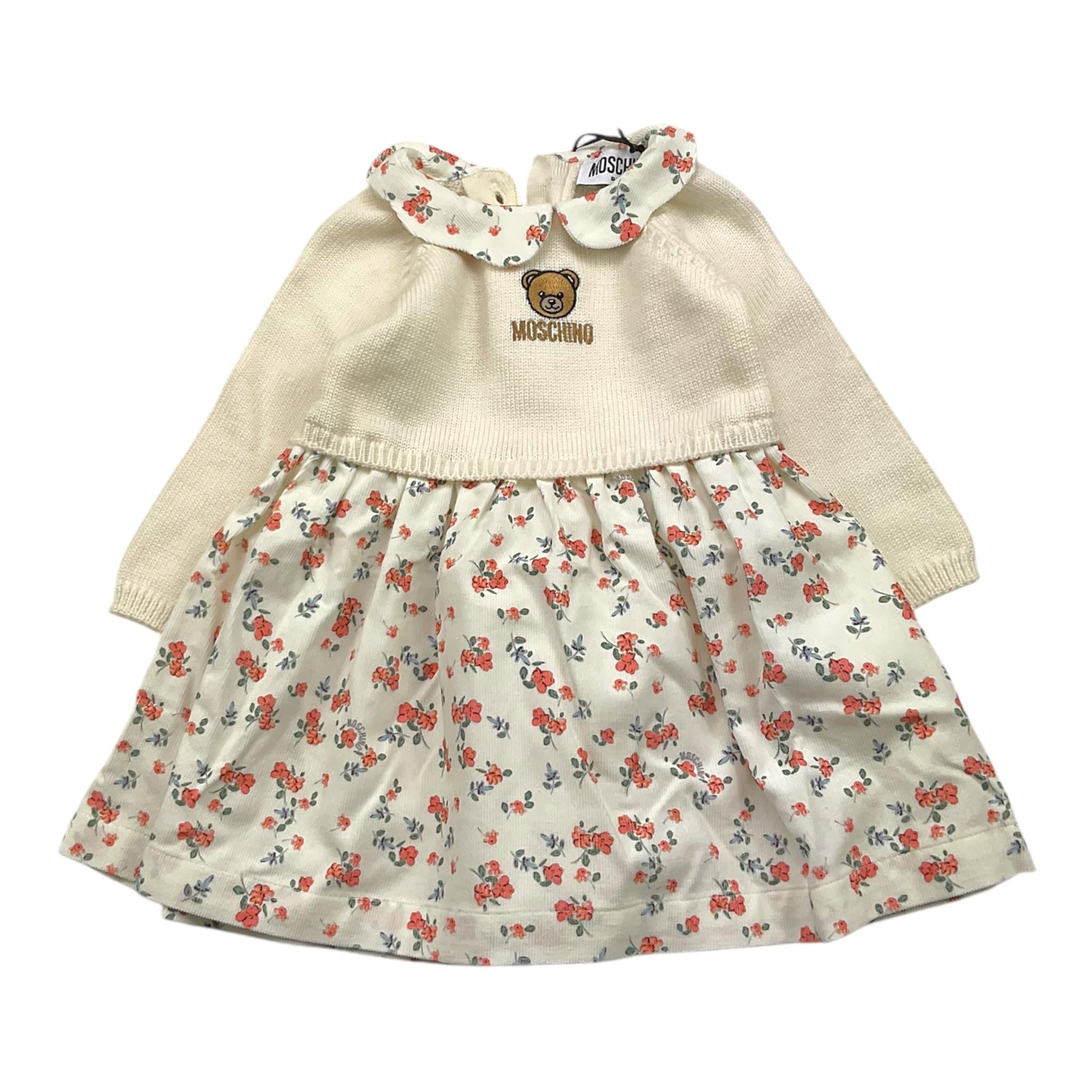 MOSCHINO abito tinta unita con fantasia fiori Panna per Neonata MDV0CZ PANNA MOSCHINO