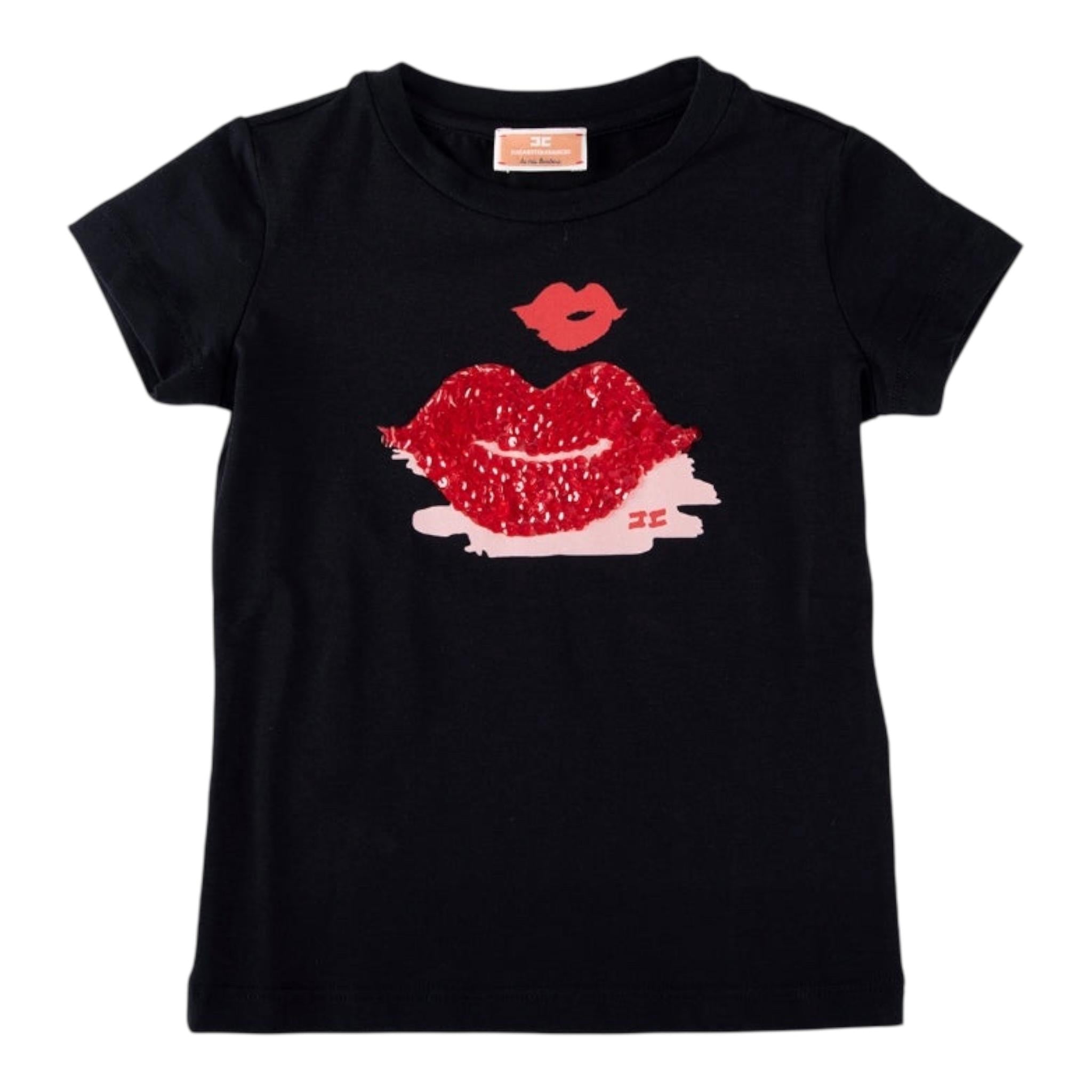 ELISABETTA FRANCHI t-shirt tinta unita girocollo con stampa Nero per Bambina EFTS138 NERO ELISABETTA FRANCHI