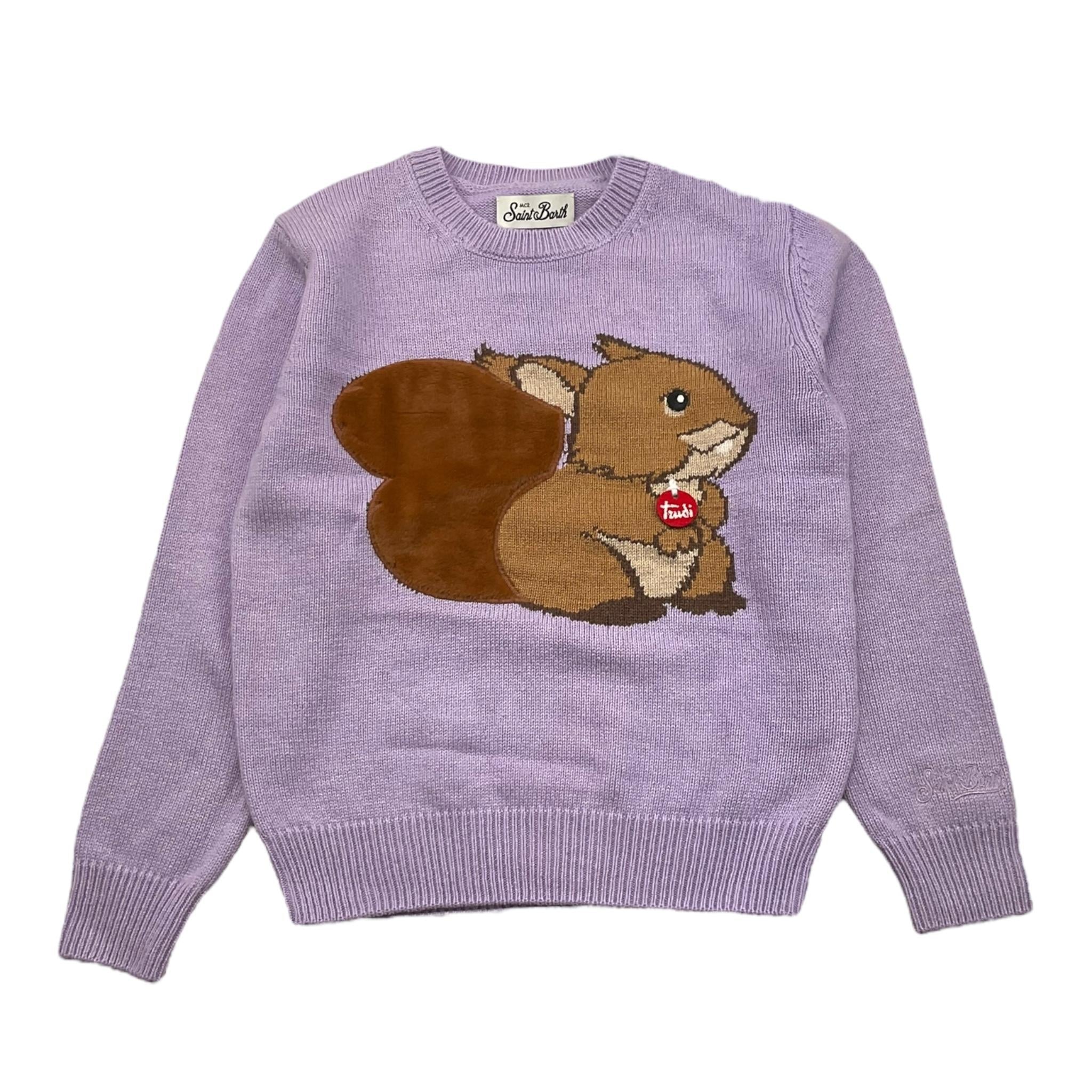SAINT BARTH maglia girocollo tinta unita con stampa Lilla per Bambina SQUIRRELL LILLA SAINT BARTH