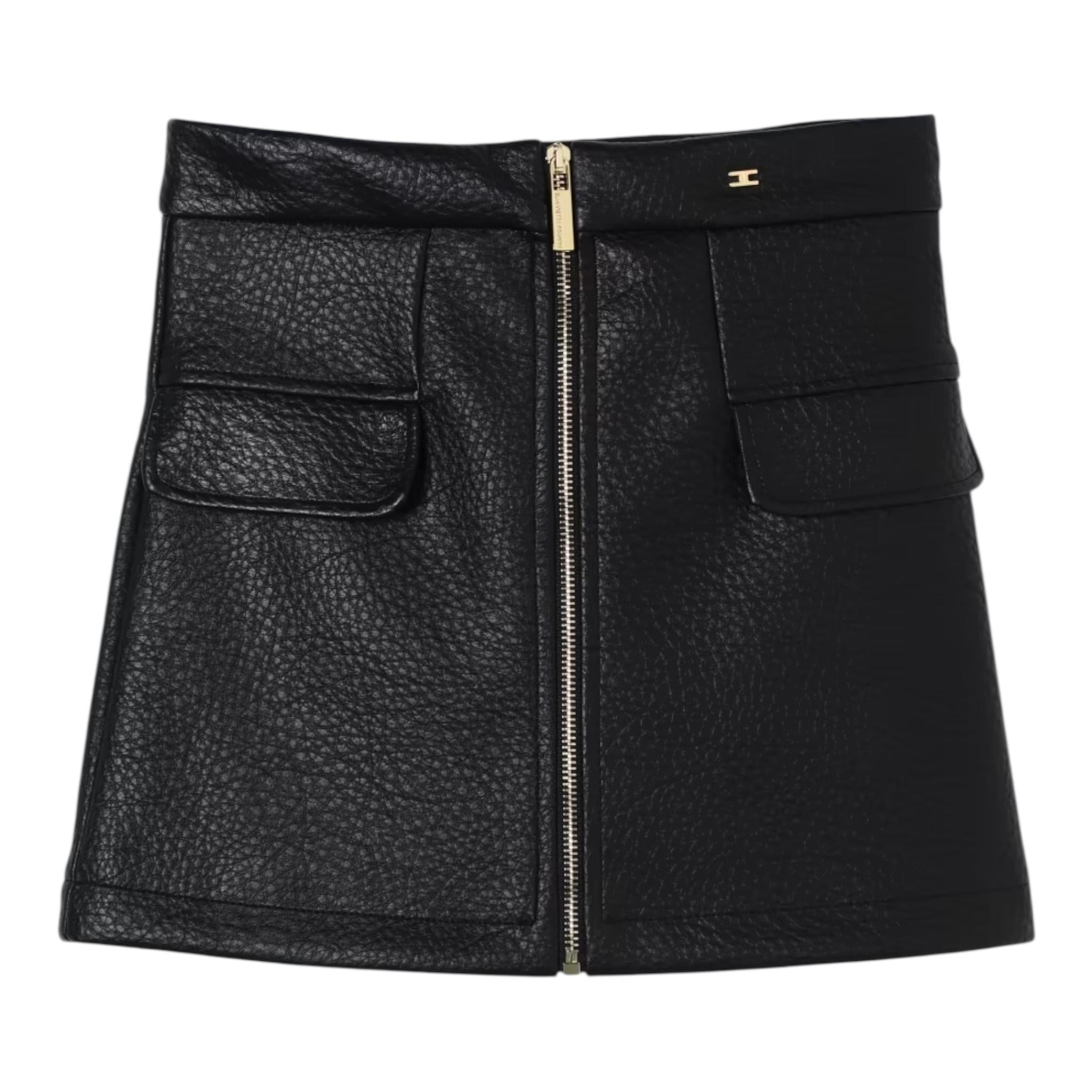 ELISABETTA FRANCHI gonna tinta unita in ecopelle Nero per Bambina EFG169 NERO ELISABETTA FRANCHI