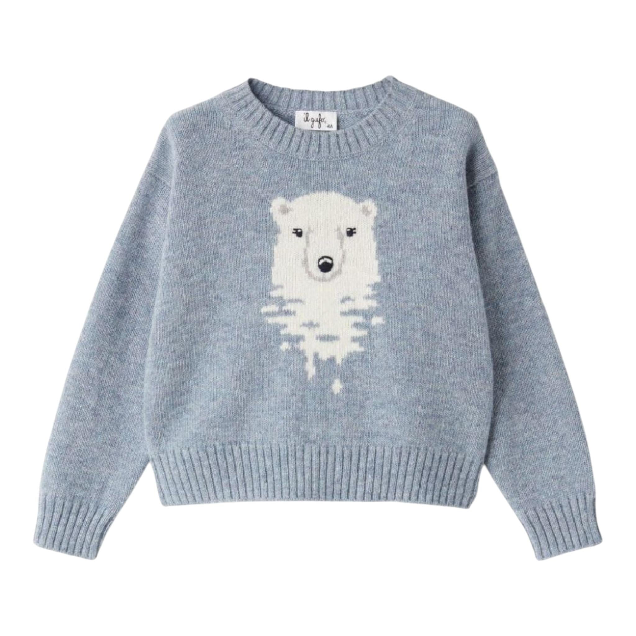 IL GUFO maglia girocollo tinta unita con ricamo orso Azzurro per Bambino A24MA457EM220J AZZURRO IL GUFO