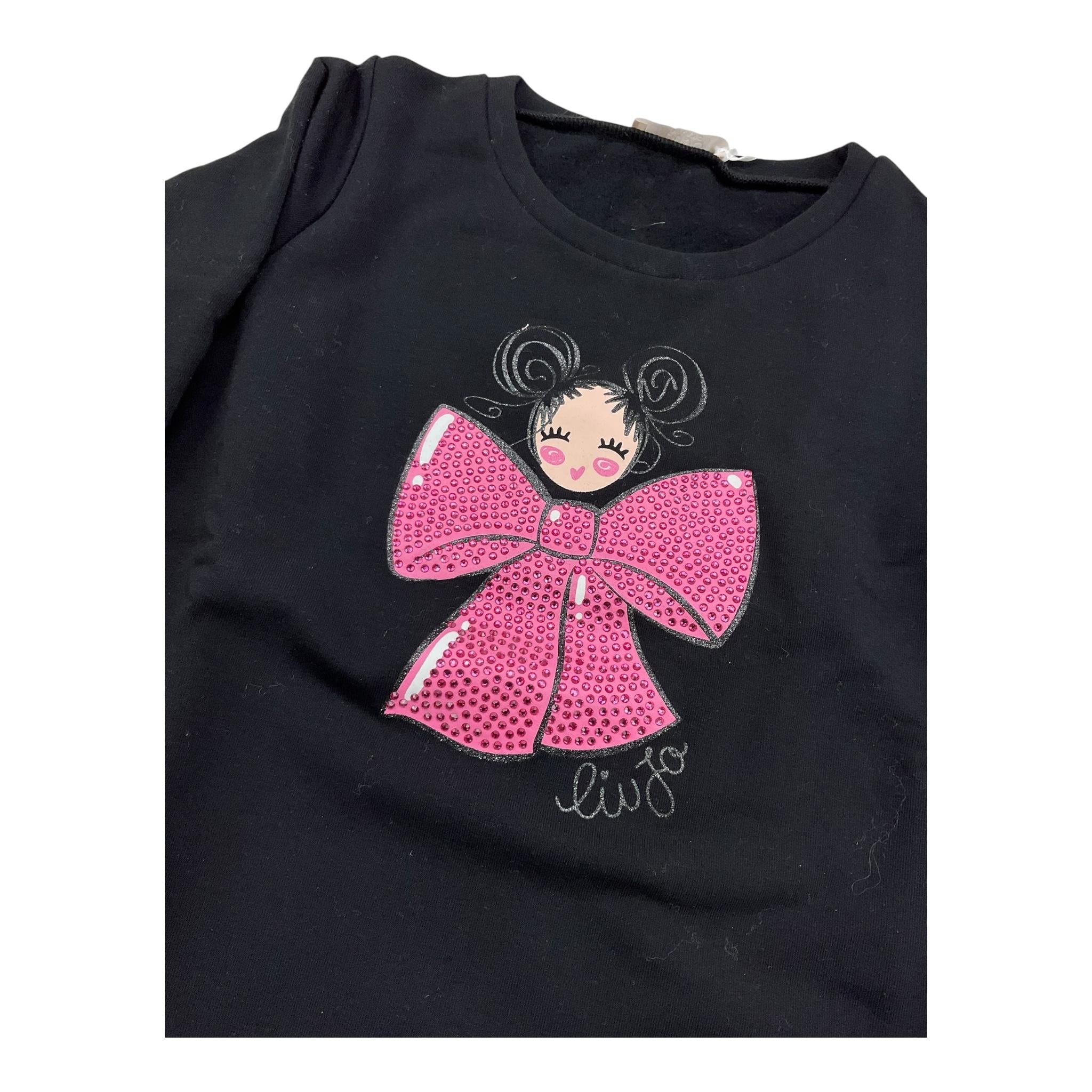 LIU JO abito in felpa girocollo tinta unita con stampa Nero per Bambina KF4107XX NERO LIU JO
