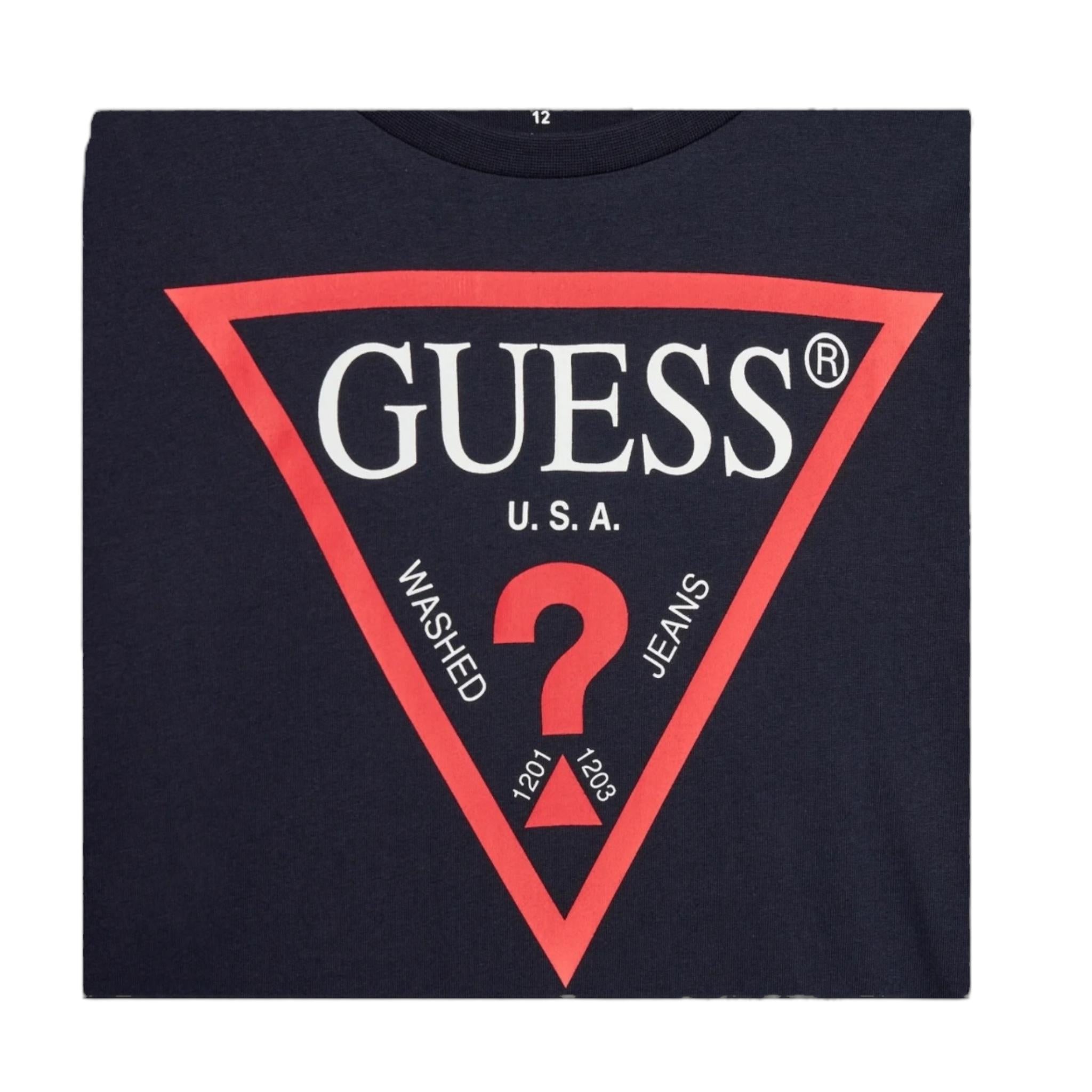 GUESS shirt girocollo tinta unita con stampa Blu per Bambino L84I29K8HM0 BLU GUESS