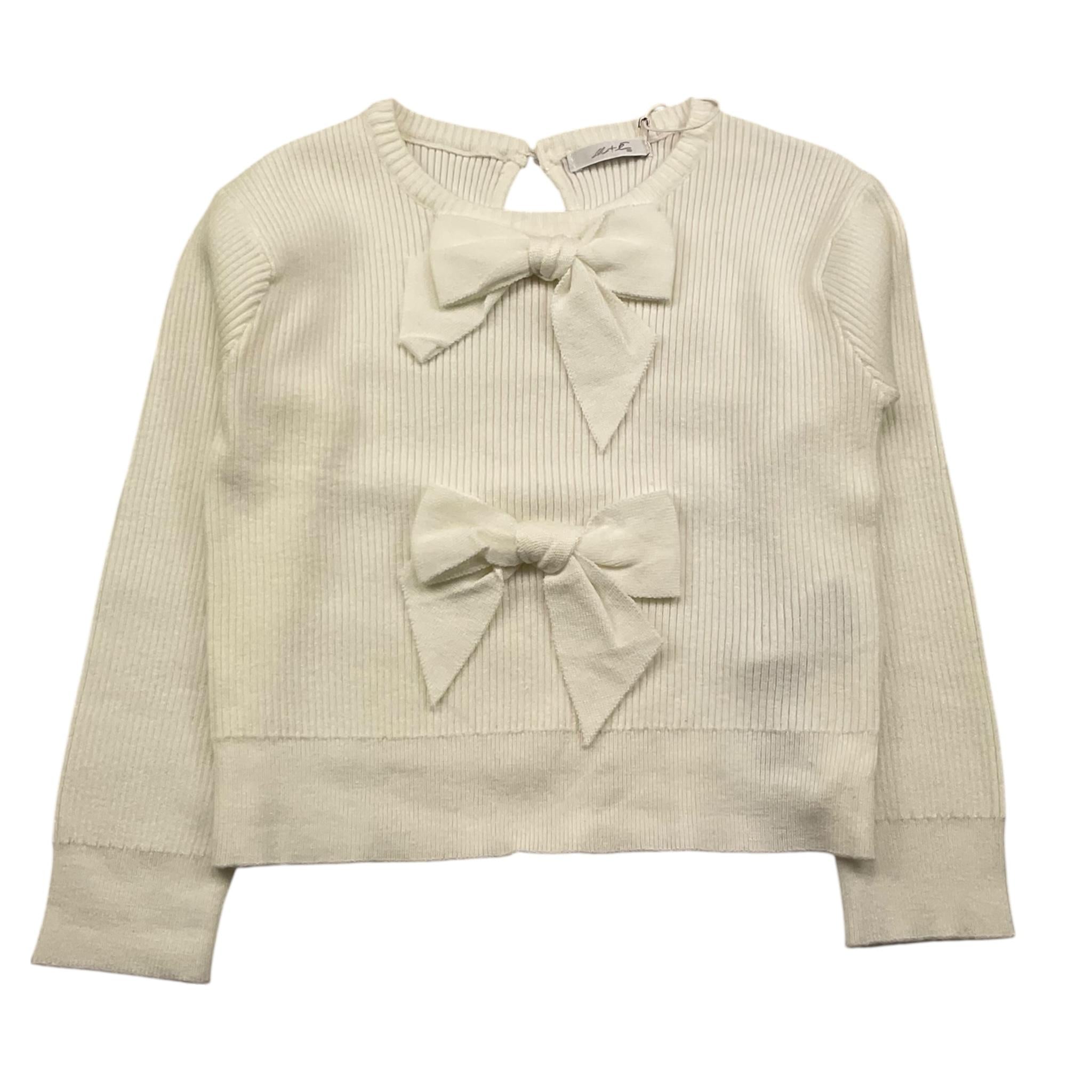 M+E' maglia girocollo tinta unita con fiocchi Panna per Bambina UE1471 PANNA M+E'