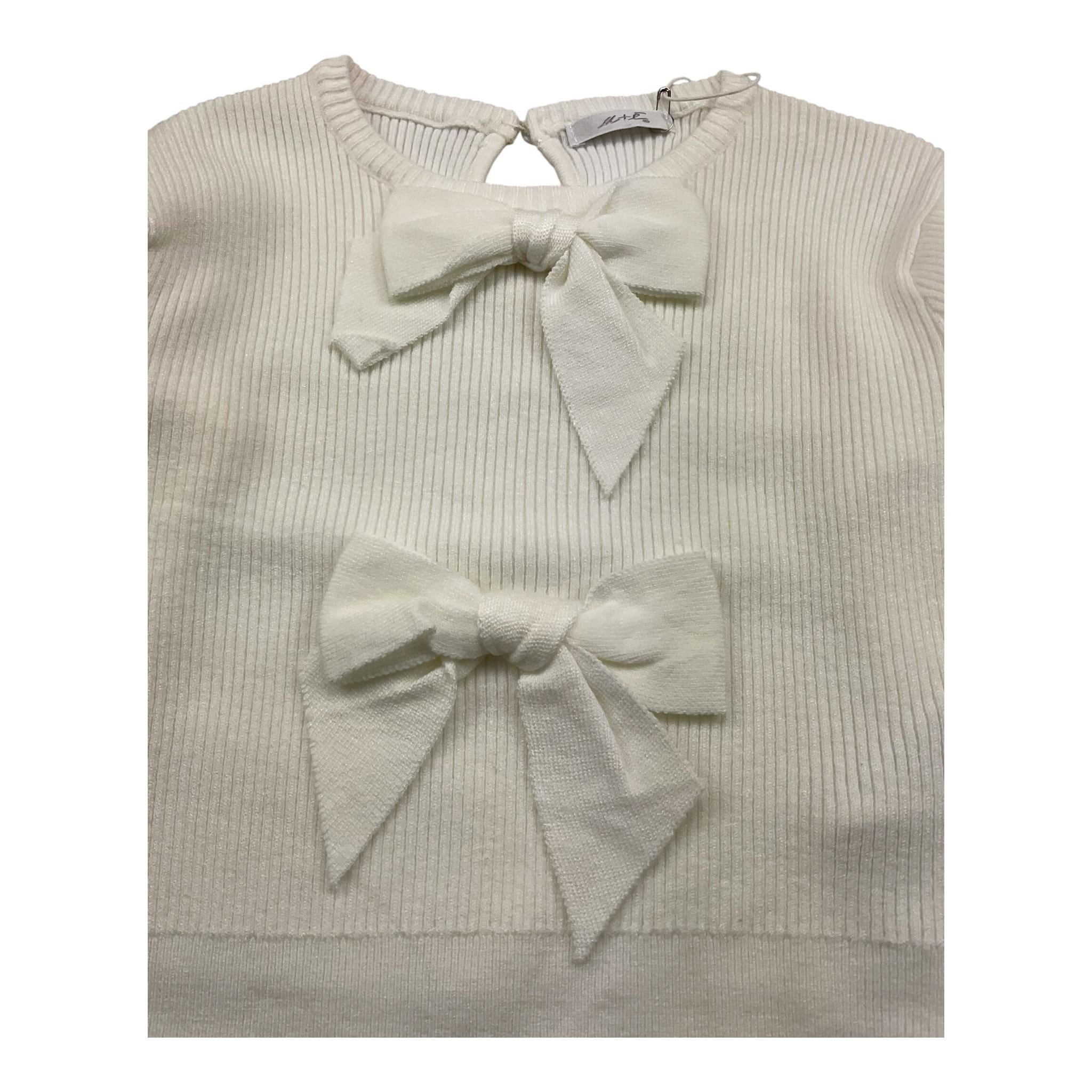 M+E' maglia girocollo tinta unita con fiocchi Panna per Bambina UE1471 PANNA M+E'