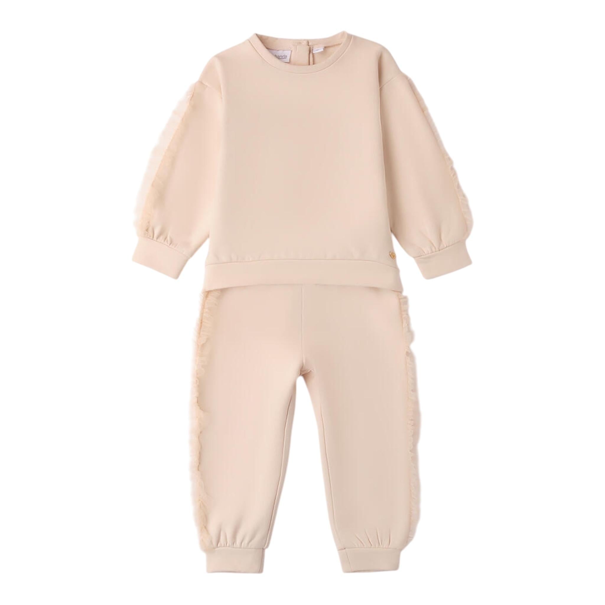 SARABANDA completo 2 pezzi felpa-pantalone tinta unita Beige per Bambina A335 BEIGE SARABANDA