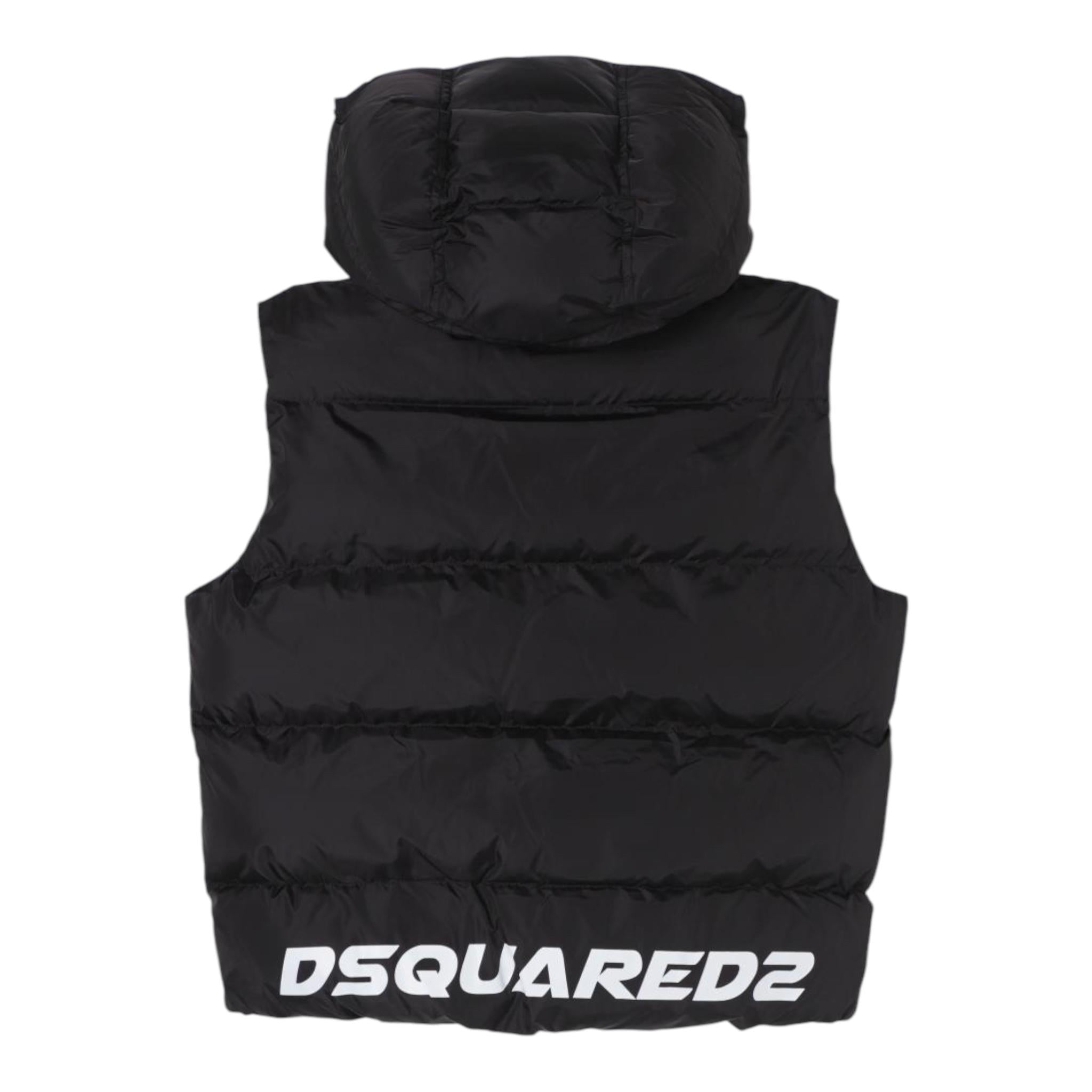 DSQUARED2 smanicato tinta unita con cappuccio e stampa logo Nero per Bambino DQ2448 NERO DSQUARED2
