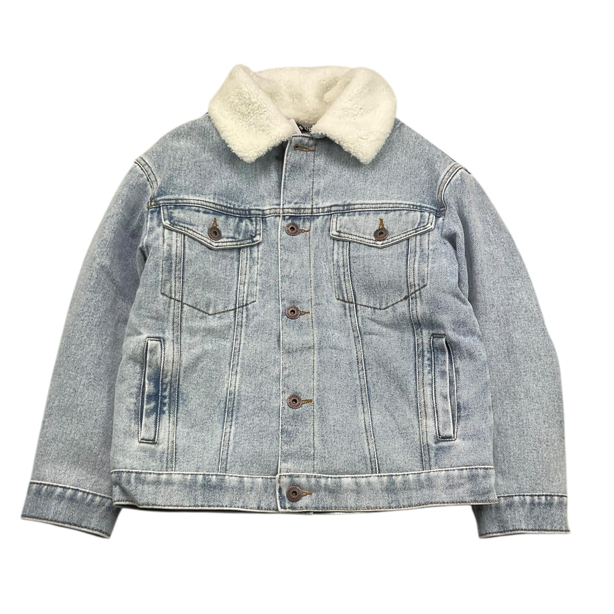 MOSCHINO giubbino in denim tinta unita con pelliccia e stampa Azzurro per Bambino HUS05C AZZURRO MOSCHINO