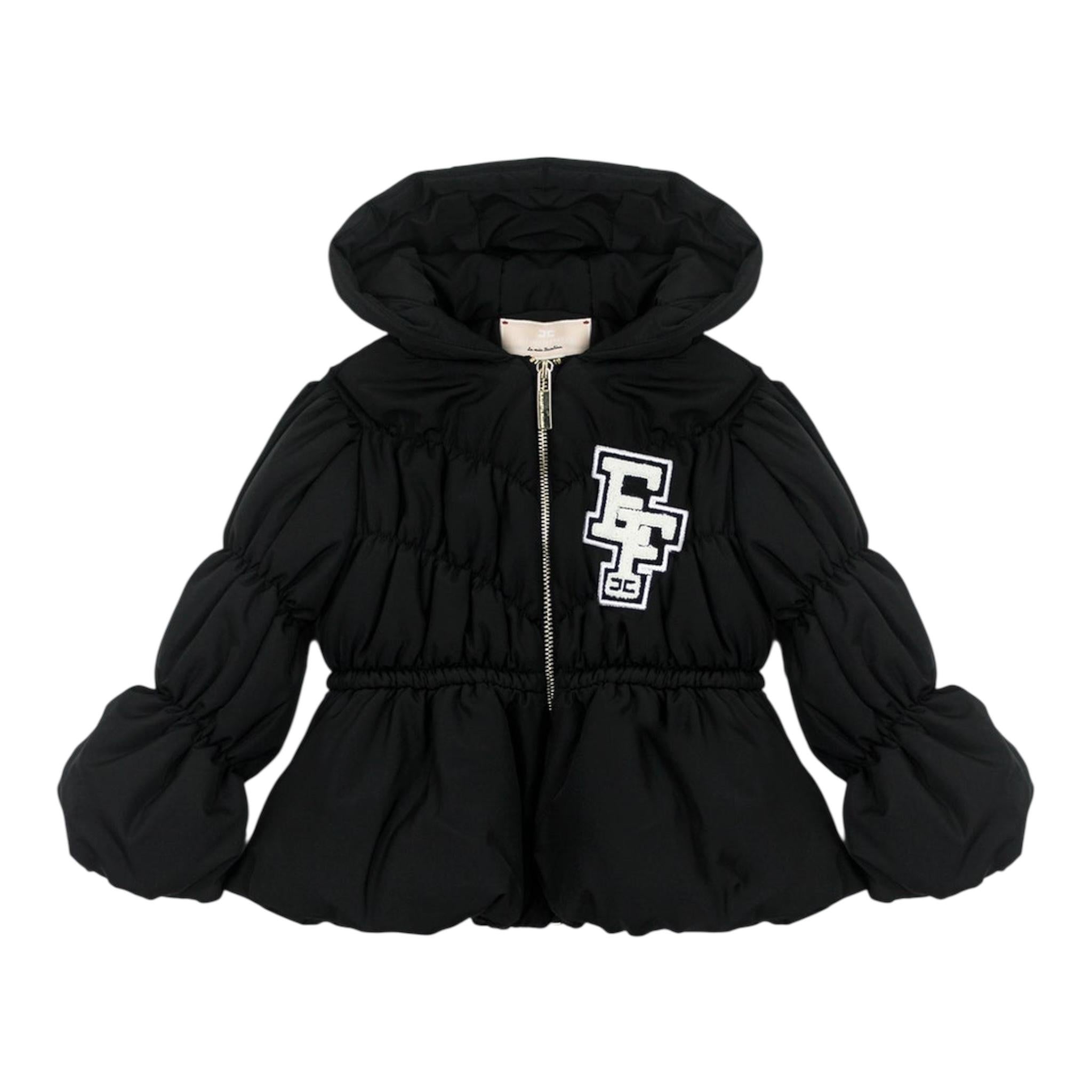 ELISABETTA FRANCHI giubbino tinta unita con cappuccio e logo Nero per Neonata EGGB034 NERO ELISABETTA FRANCHI