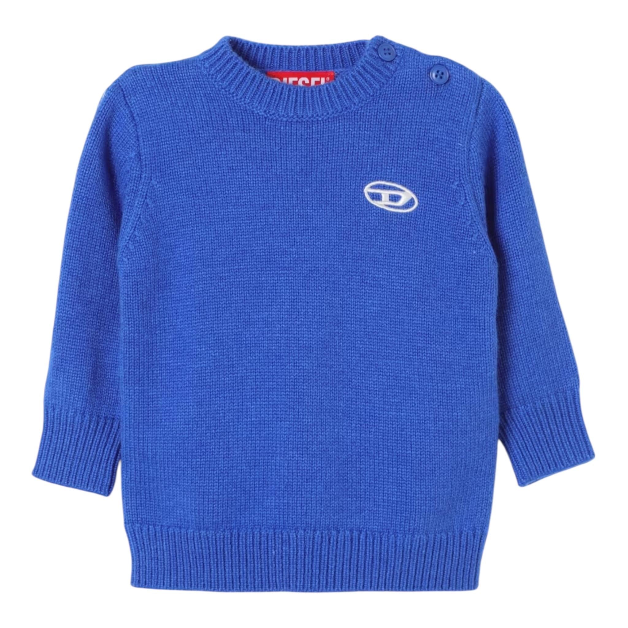 DIESEL maglia girocollo tinta unita con logo Cobalto per Neonato K00591 COBALTO DIESEL