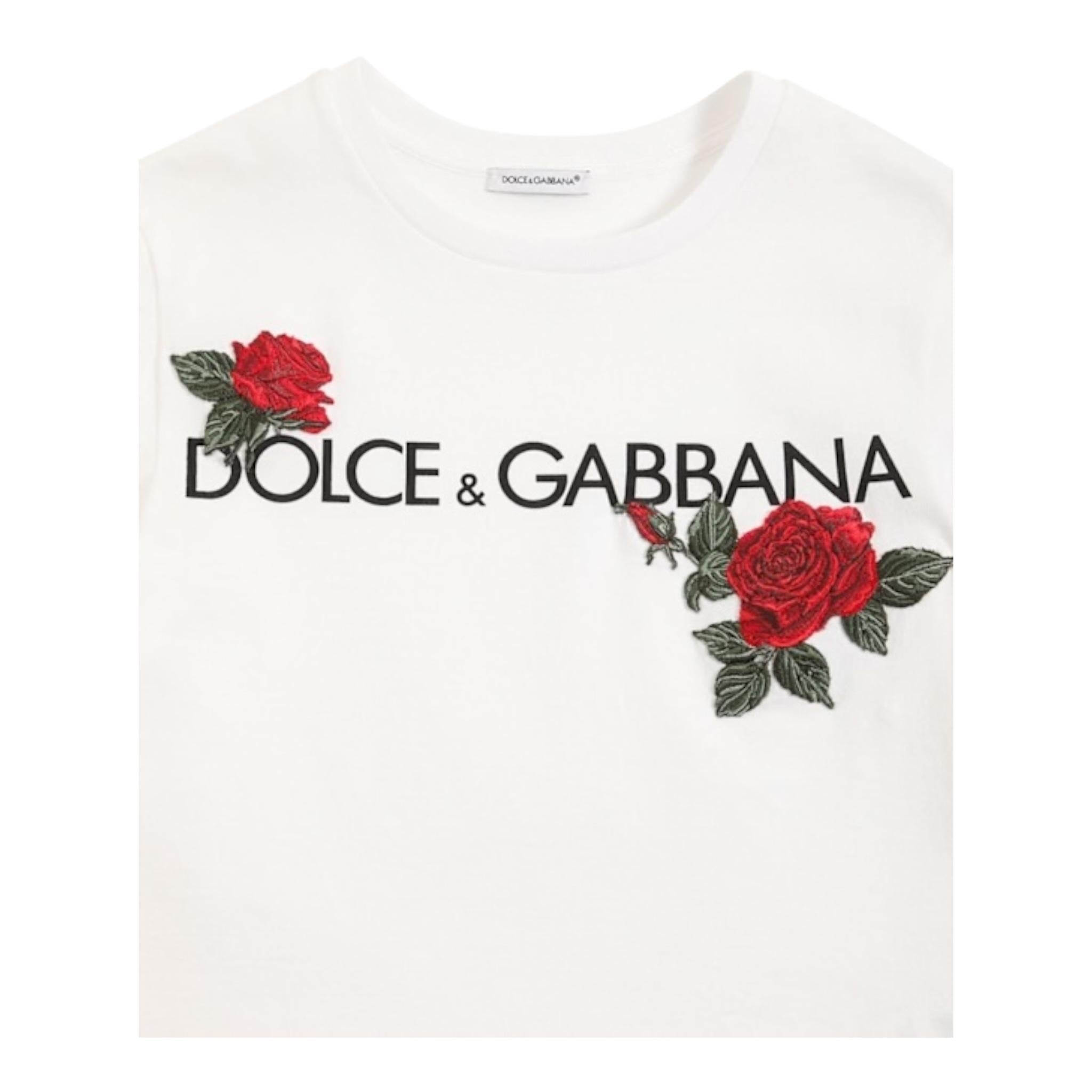 DOLCE & GABBANA t-shirt girocollo tinta unita con ricami Bianco per Bambina L5JTKT BIANCO DOLCE & GABBANA