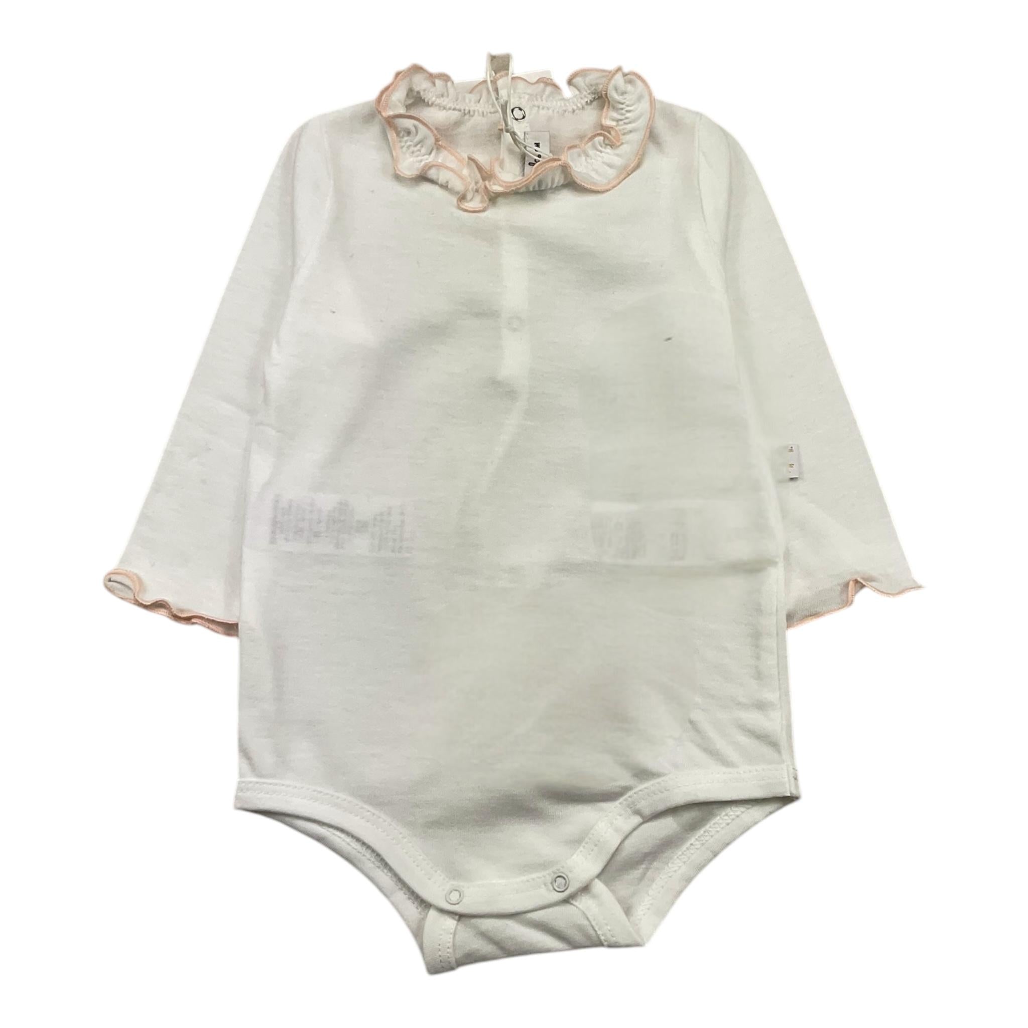 IL GUFO body manica lunga tinta unita con collo rouches Bianco/rosa per Neonata A24MB044MF002 BIANCO/ROSA IL GUFO