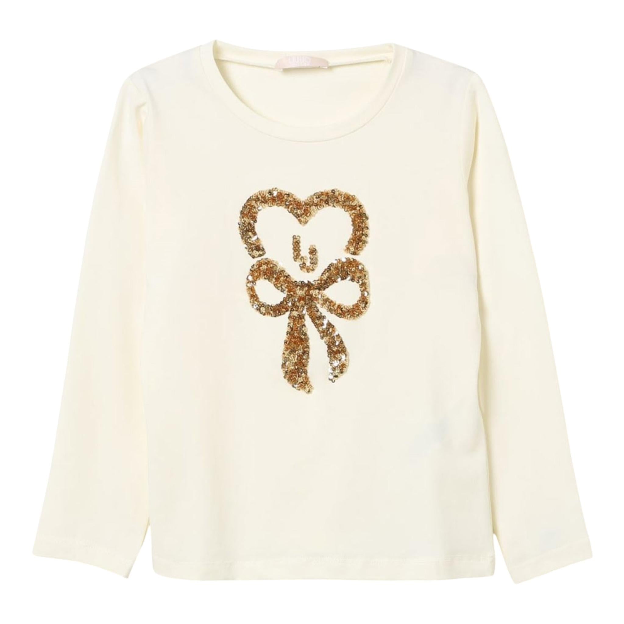 LIU JO shirt girocollo tinta unita con stampa paillettata Panna per Bambina KF4118X PANNA LIU JO