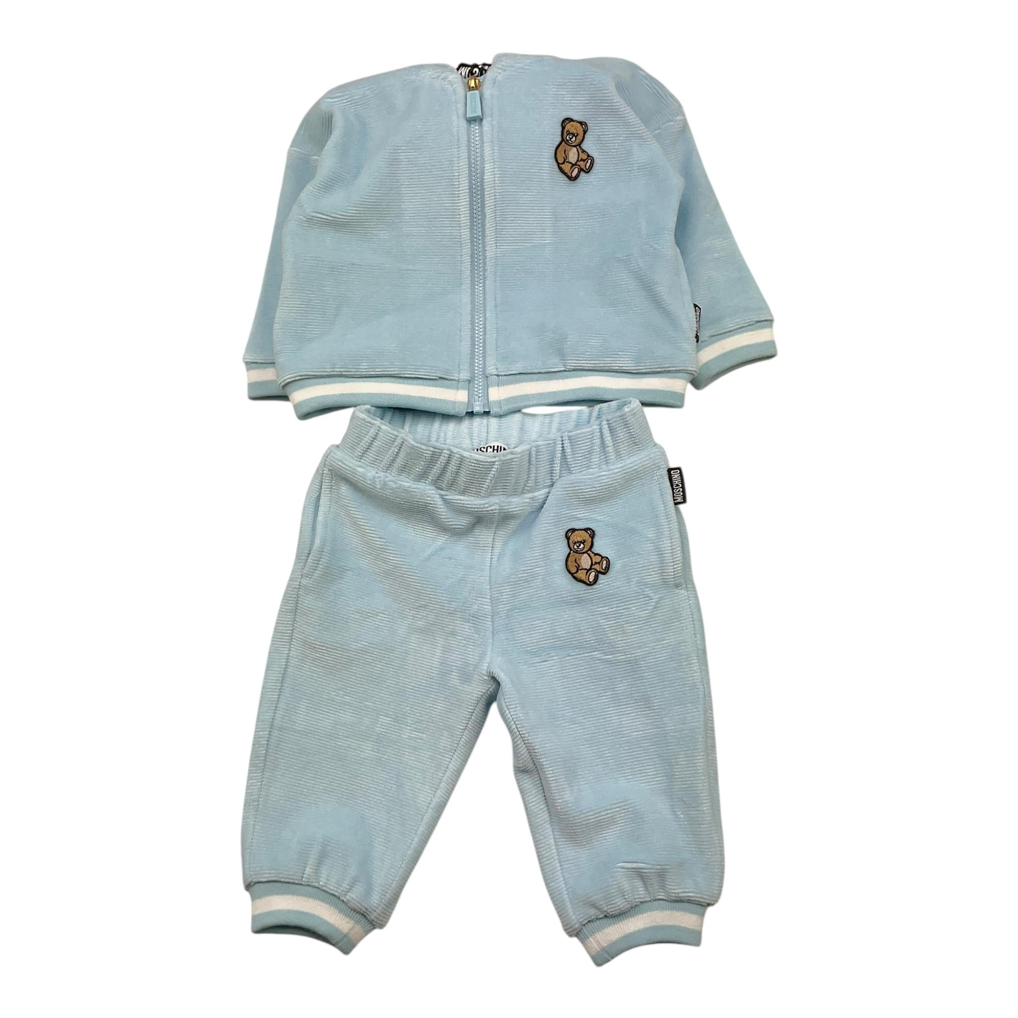 MOSCHINO completo 2pz felpa-pantalone tinta unita con logo Azzurro per Neonato MUK05A AZZURRO MOSCHINO