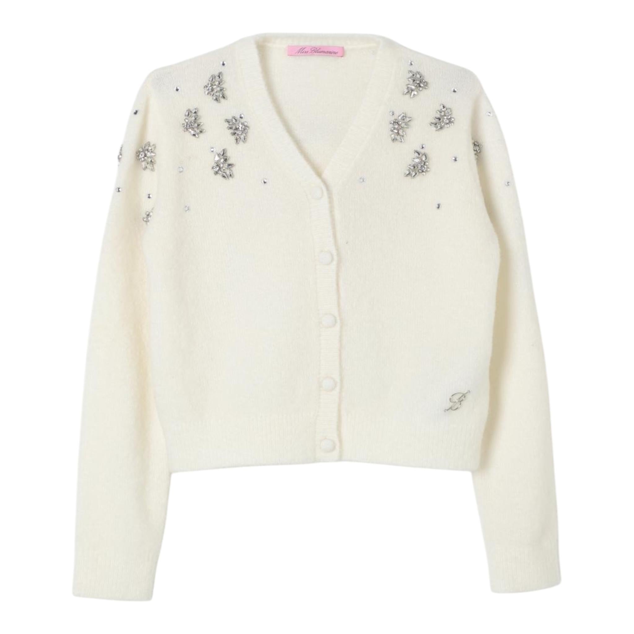 MISS BLUMARINE cardigan tinta unita con applicazioni brillantini Panna per Bambina IF4006MA39P PANNA MISS BLUMARINE