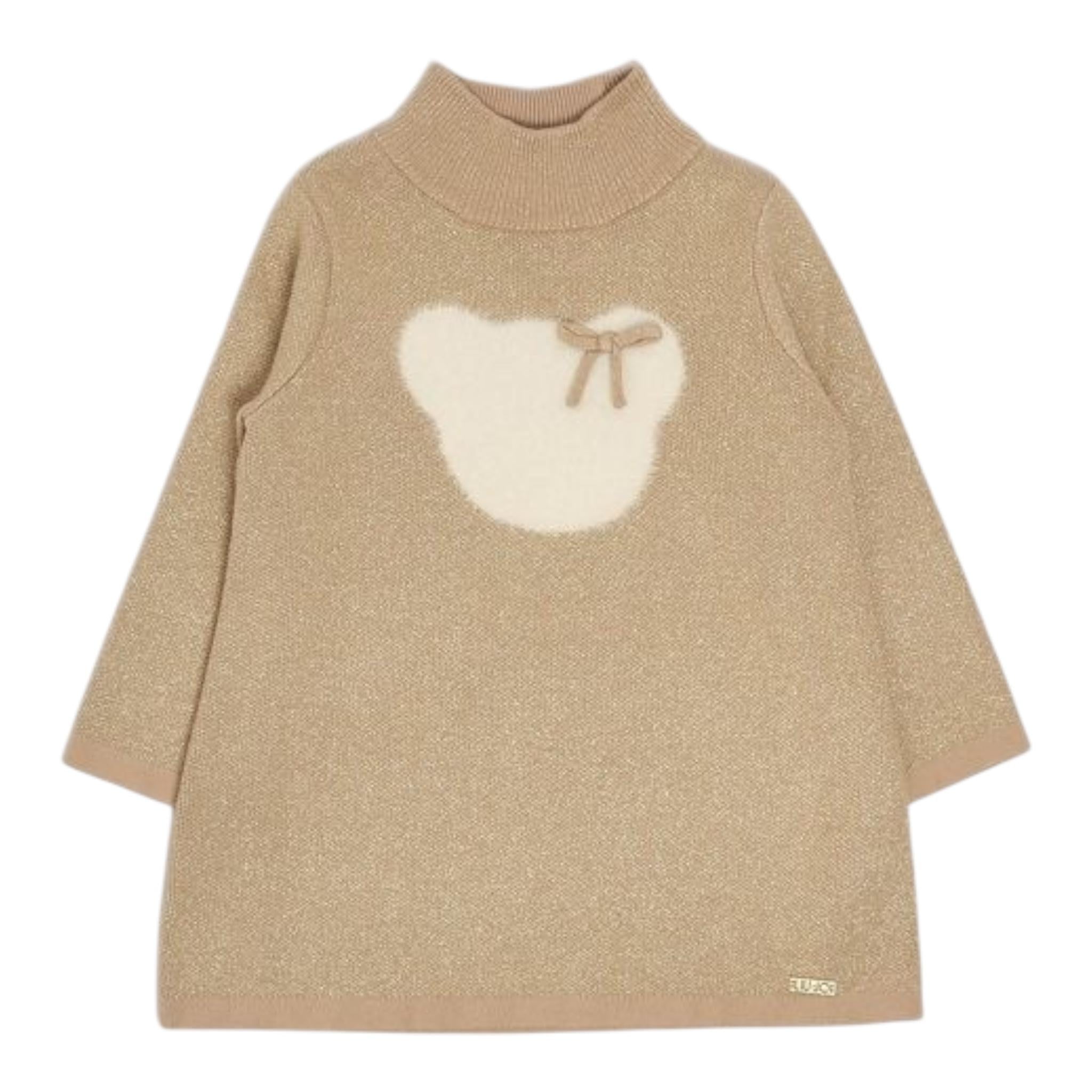 LIU JO abito in maglia collo alto tinta unita con stampa Sabbia per Bambina KF4071XJ SABBIA LIU JO