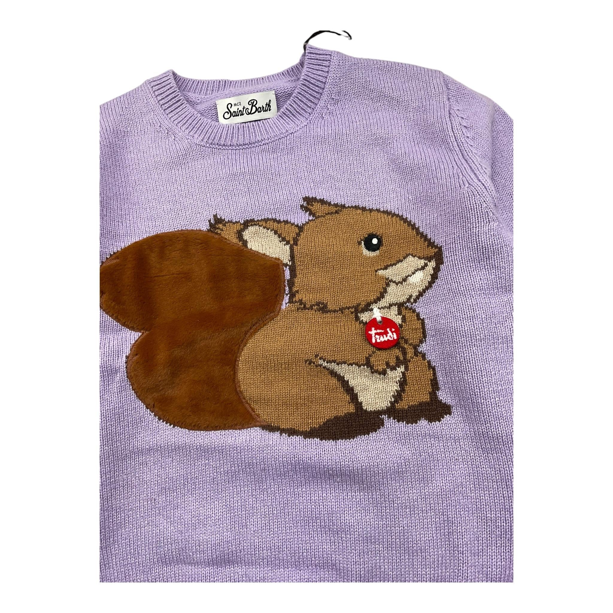 SAINT BARTH maglia girocollo tinta unita con stampa Lilla per Bambina SQUIRRELL LILLA SAINT BARTH