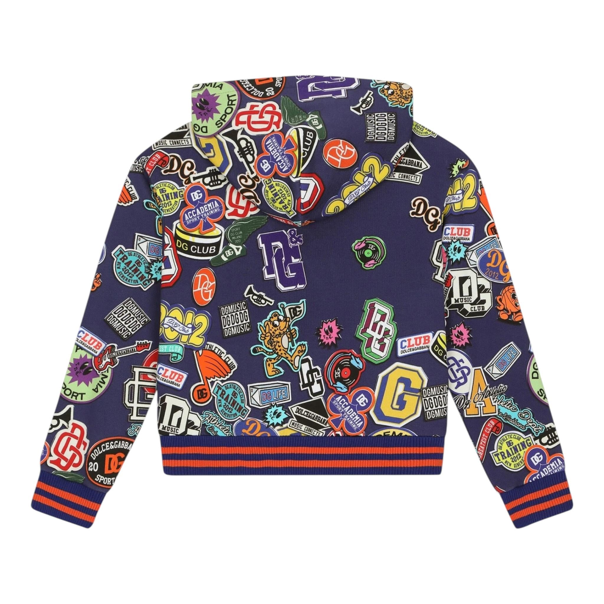 DOLCE & GABBANA felpa tinta unita con zip cappuccio e stampa Blu per Bambino L4JWFN BLU DOLCE & GABBANA