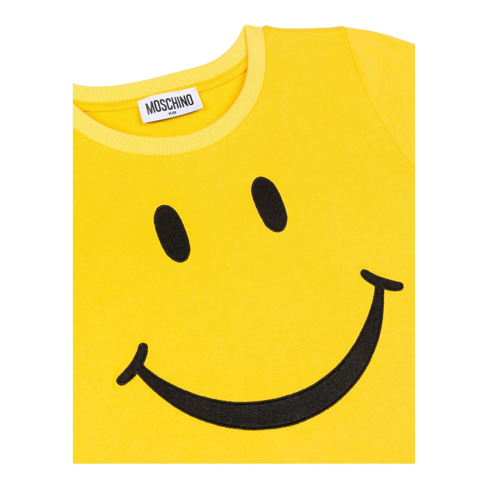 MOSCHINO t-shirt girocollo tinta unita con smile Giallo per Bambino HAM06G GIALLO MOSCHINO