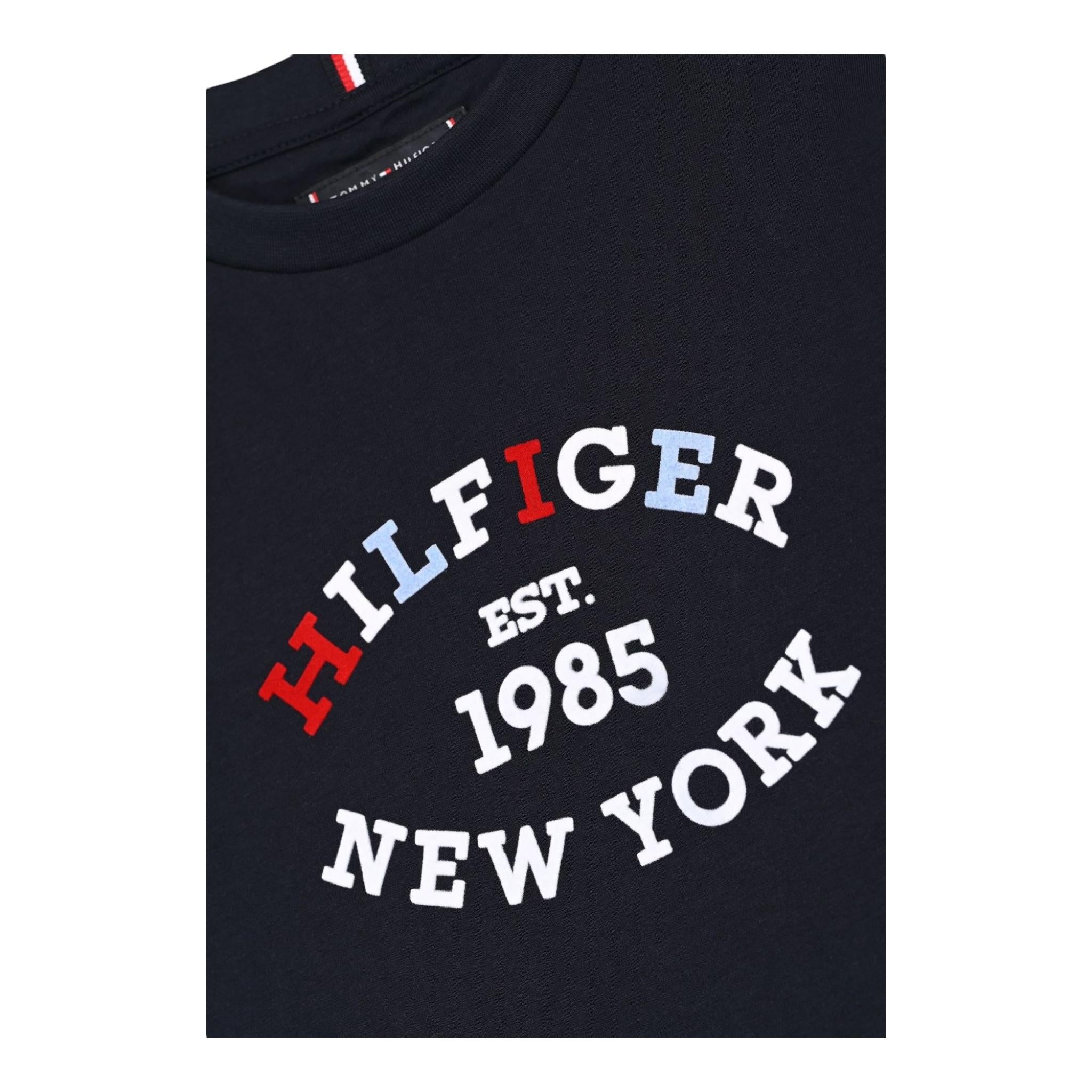TOMMY HILFIGER shirt girocollo tinta unita con stampa in contrasto Blu per Bambino KB0KB08659 BLU TOMMY HILFIGER