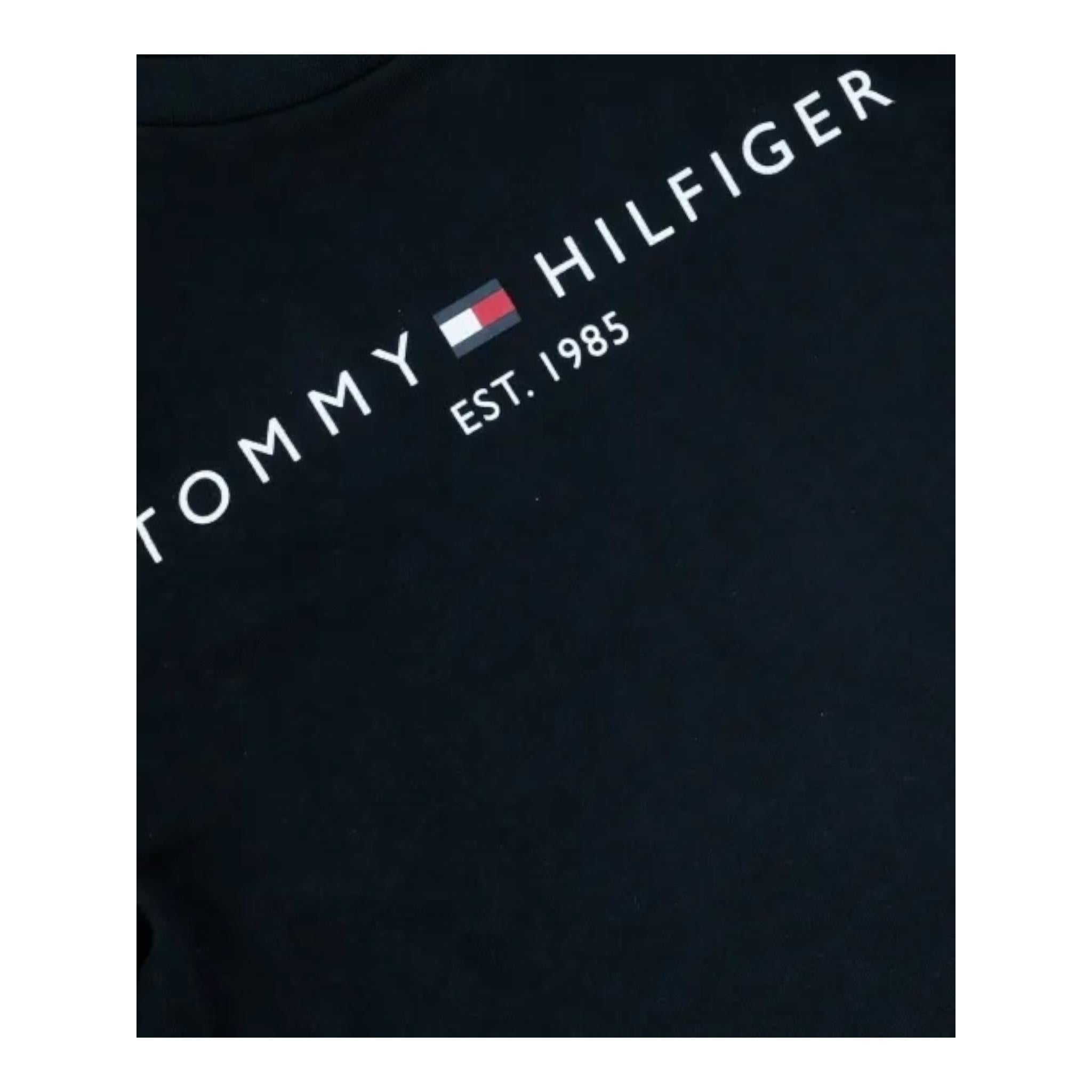 TOMMY HILFIGER shirt girocollo tinta unita con stampa in contrasto Nero per Bambino KS0KS00202X NERO TOMMY HILFIGER