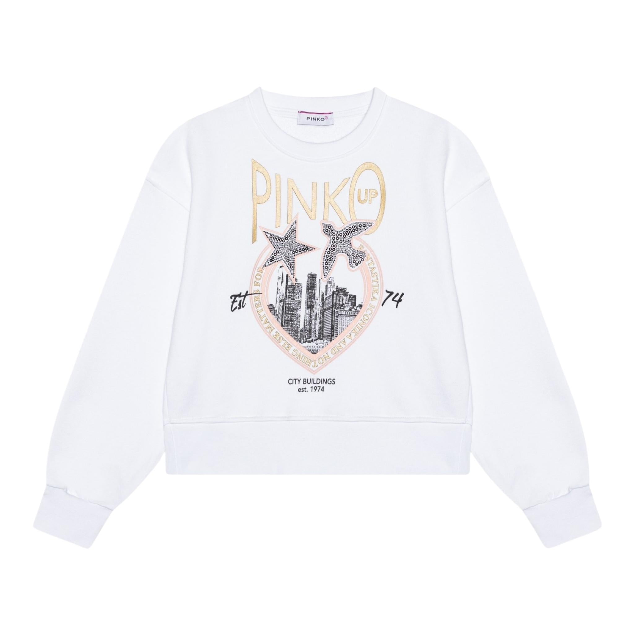 PINKO felpa girocollo tinta unita con stampa Bianco per Bambina F4PIJGSW218 BIANCO PINKO