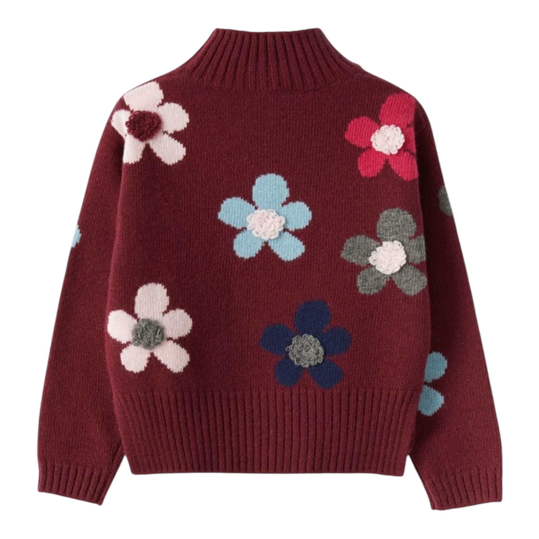 IL GUFO maglia tinta unita mezzo collo con stampa fiori Bordeaux per Bambina A24MA471EM220 BORDEAUX IL GUFO