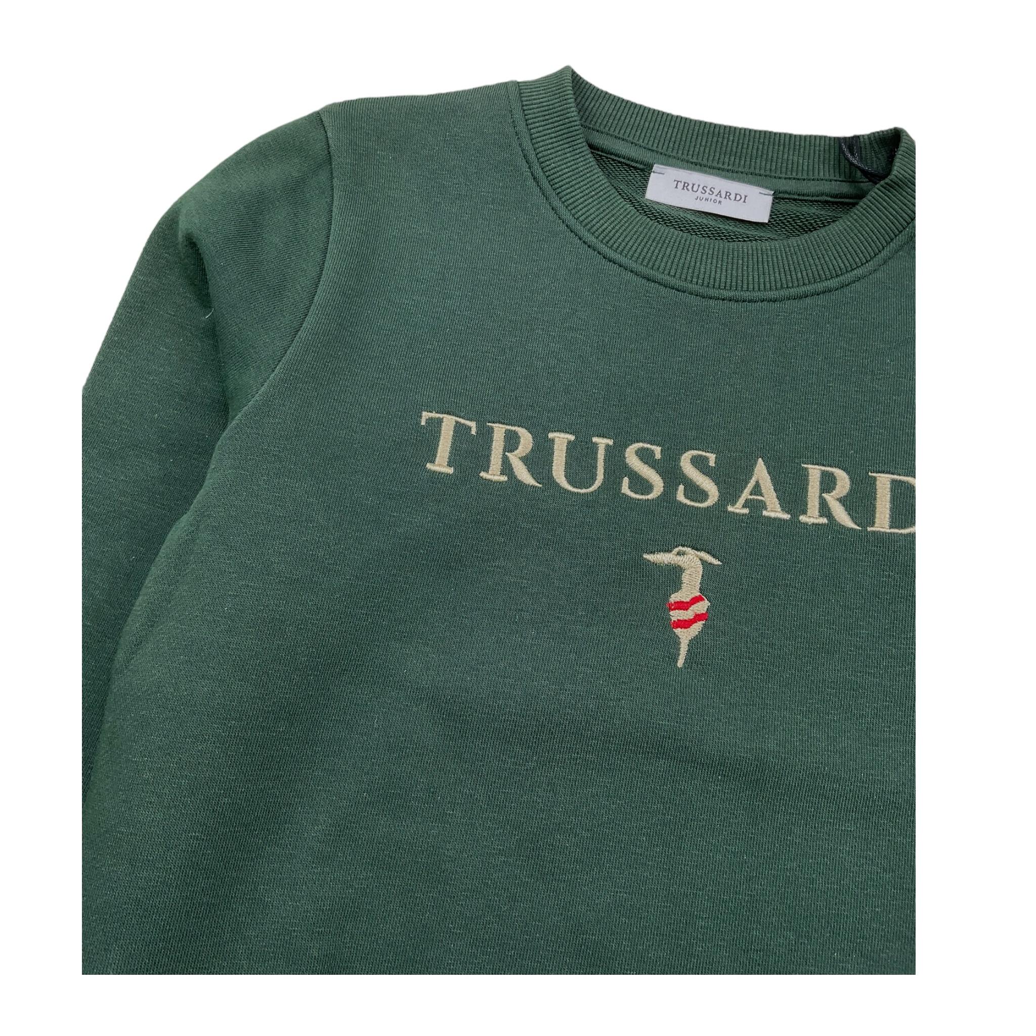 TRUSSARDI felpa chiusa girocollo tinta unita cn stampa logo Verde per Bambino TBA25008CF VERDE TRUSSARDI